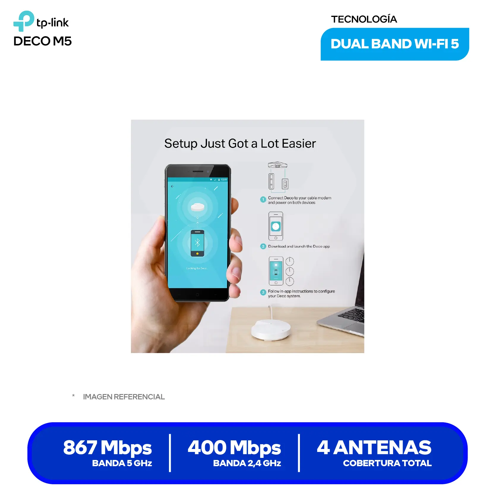 Router Mesh TP-Link Deco M5 AC1300 (1750502930) Doble Banda, 1 Unidad