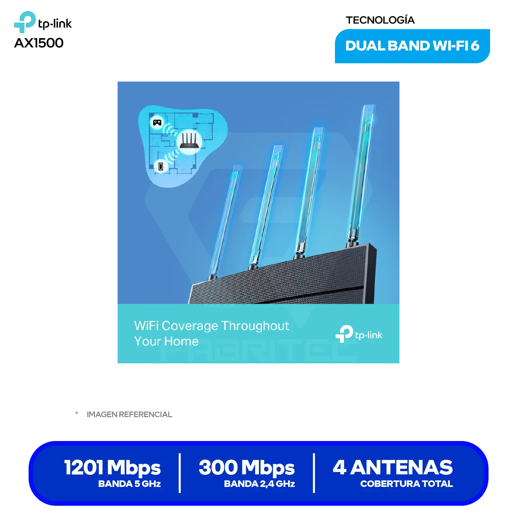 Router TP-Link Archer AX12 AX1500 (1750502959) Wi-Fi 6, Doble Banda, 4 Antenas