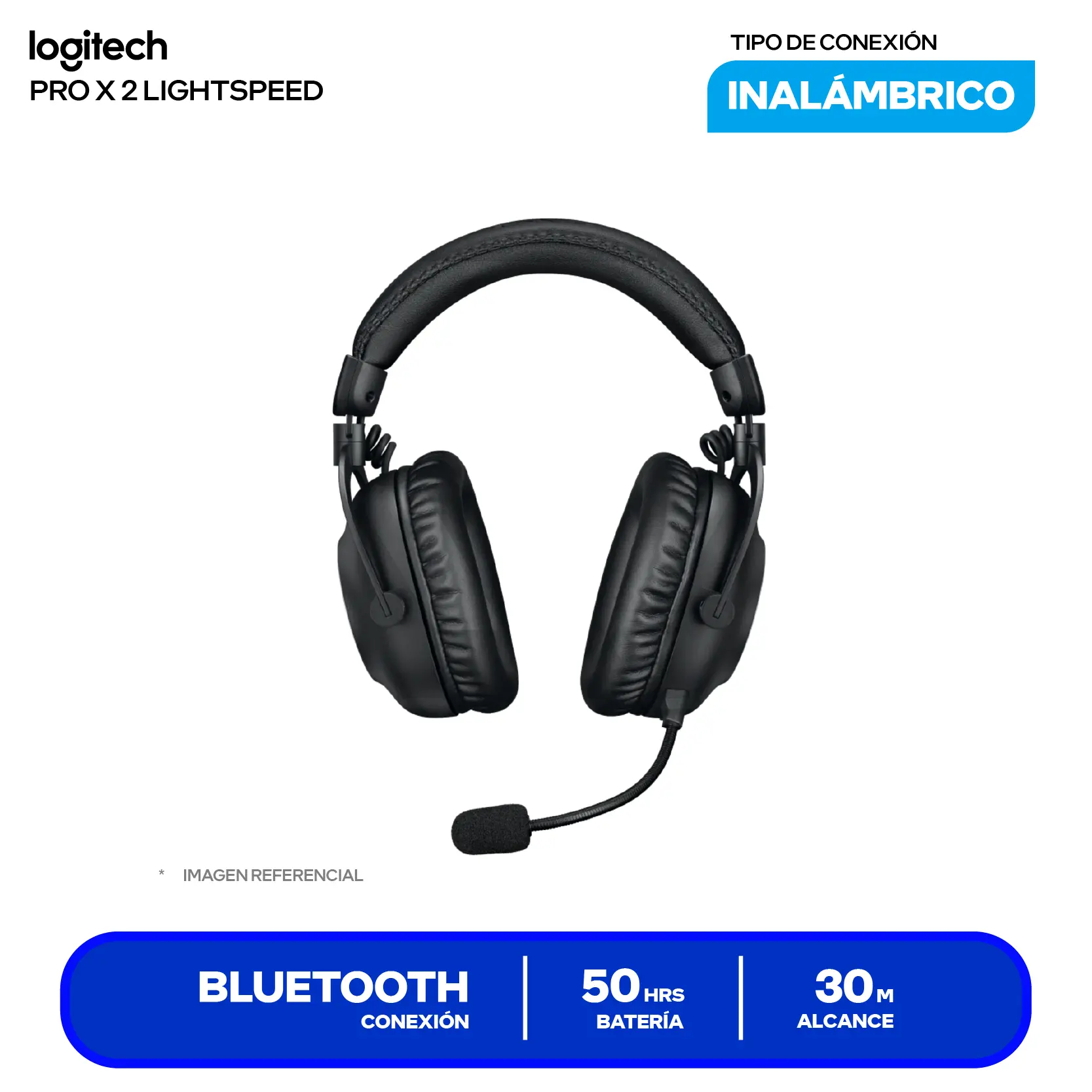 Audífono Gamer Logitech G PRO X 2 LIGHTSPEED Negro (981-001262), Inalámbrico, Bluetooth, Transductores 50mm, Micrófono Desmontable, Batería 50h