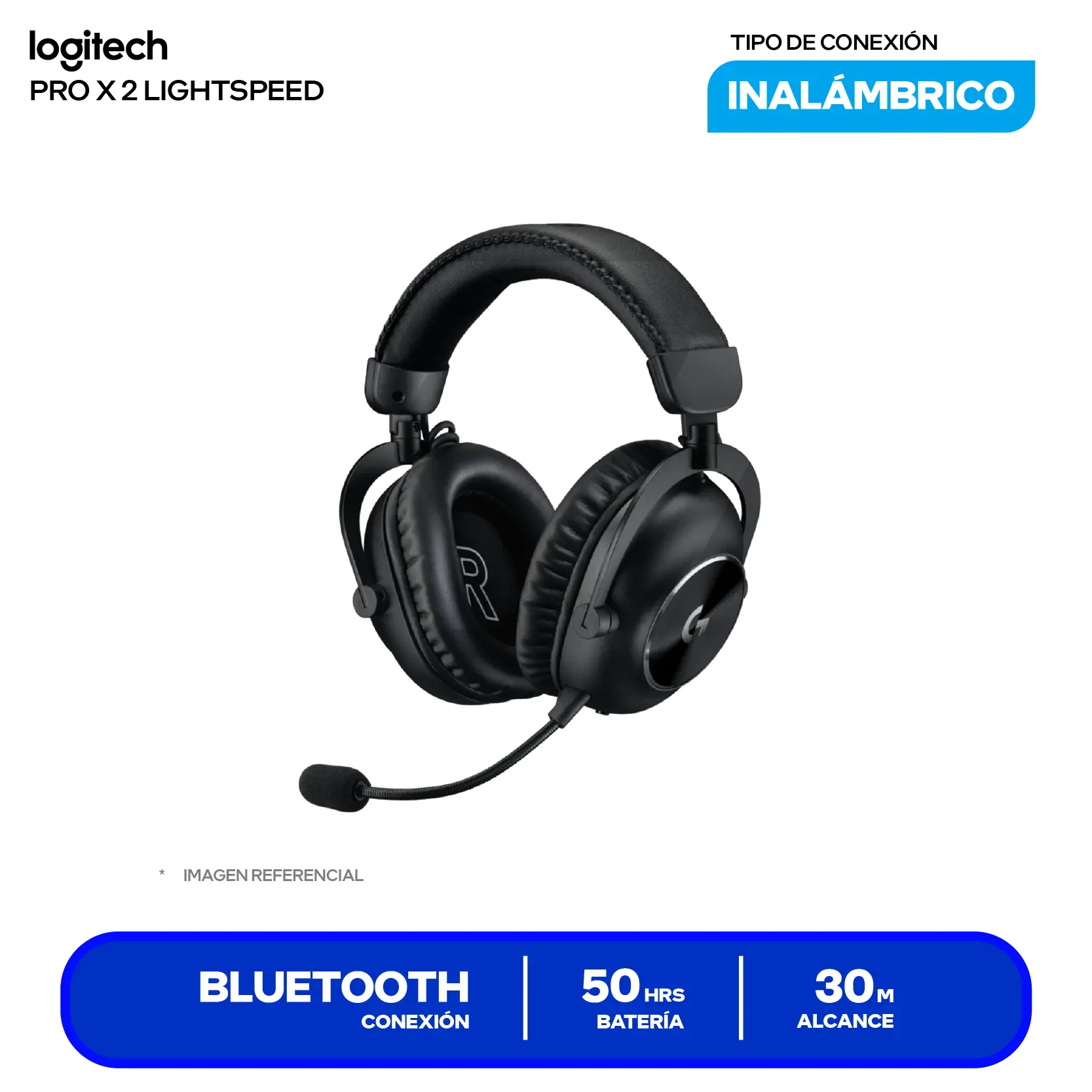 Audífono Gamer Logitech G PRO X 2 LIGHTSPEED Negro (981-001262), Inalámbrico, Bluetooth, Transductores 50mm, Micrófono Desmontable, Batería 50h