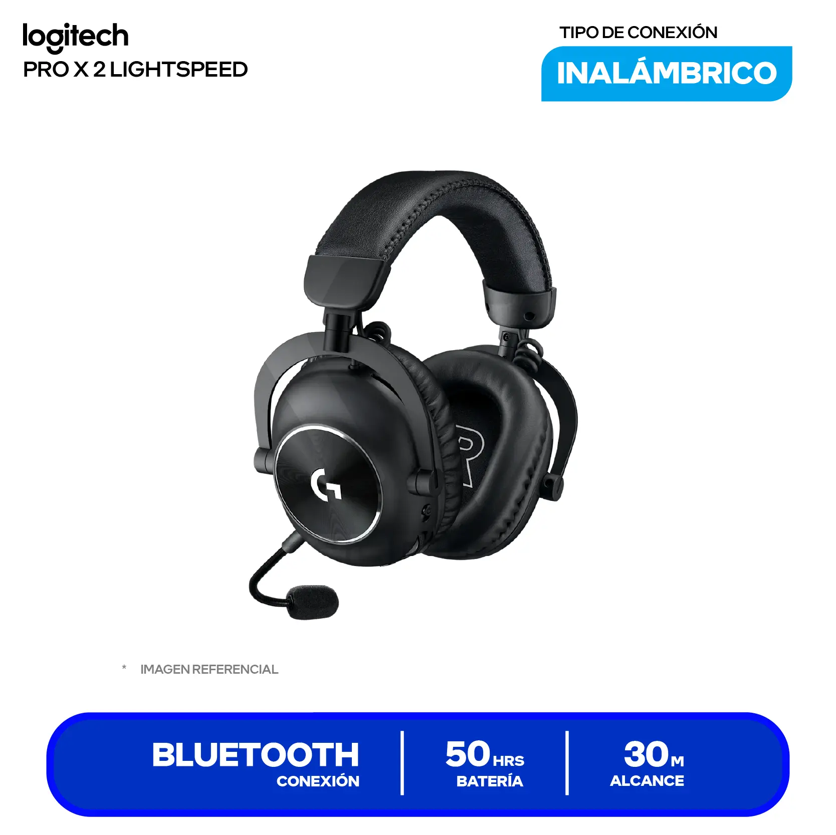 Audífono Gamer Logitech G PRO X 2 LIGHTSPEED Negro (981-001262), Inalámbrico, Bluetooth, Transductores 50mm, Micrófono Desmontable, Batería 50h