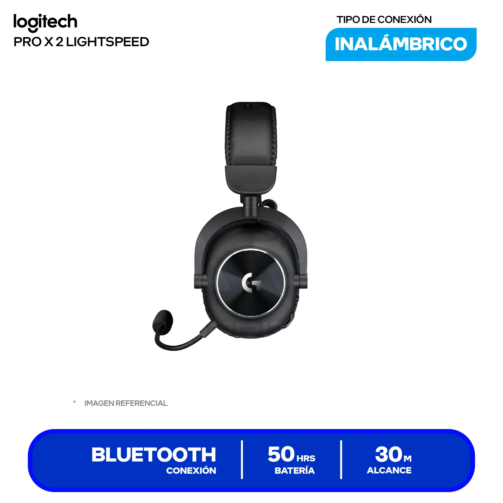 Audífono Gamer Logitech G PRO X 2 LIGHTSPEED Negro (981-001262), Inalámbrico, Bluetooth, Transductores 50mm, Micrófono Desmontable, Batería 50h