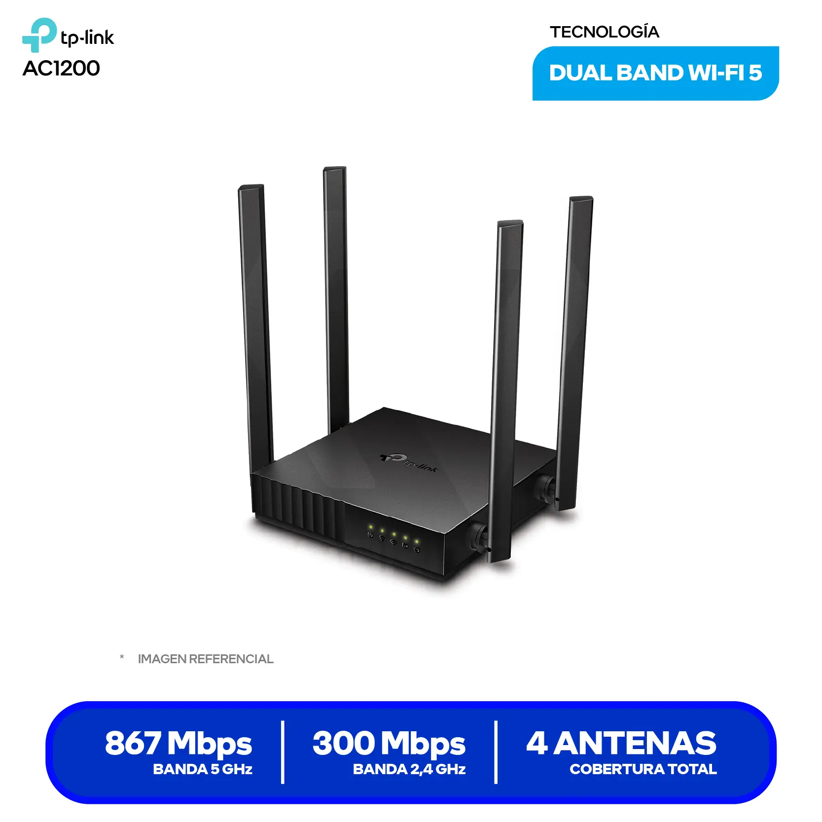 Router TP-Link Archer C50 AC1200 (1750502899) Doble Banda, 4 Antenas Fijas