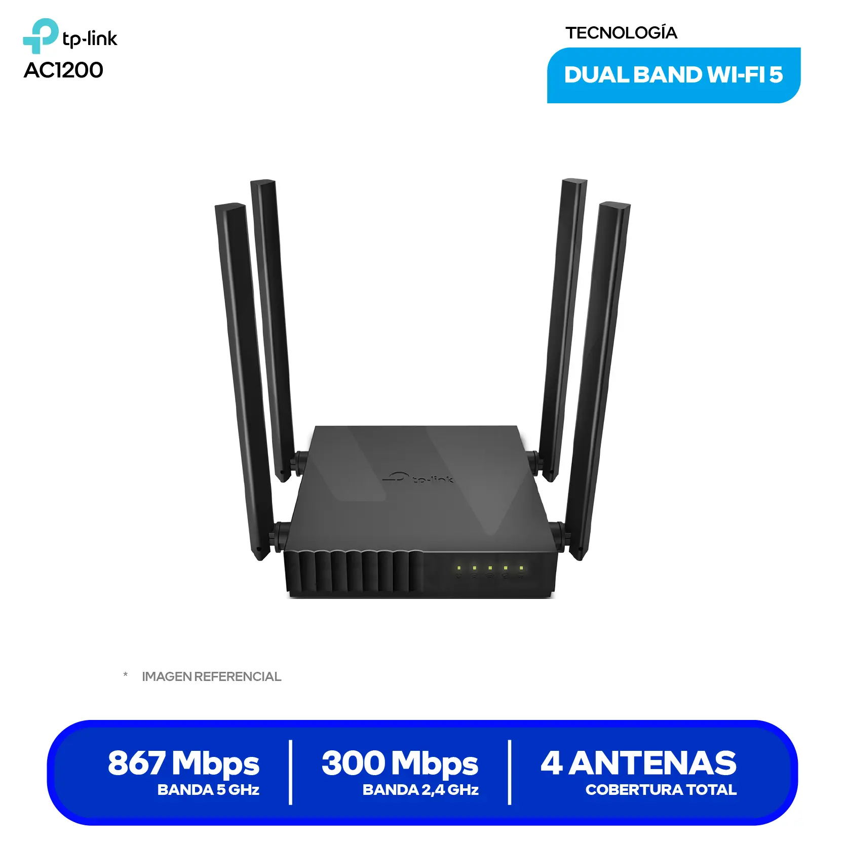 Router TP-Link Archer C50 AC1200 (1750502899) Doble Banda, 4 Antenas Fijas