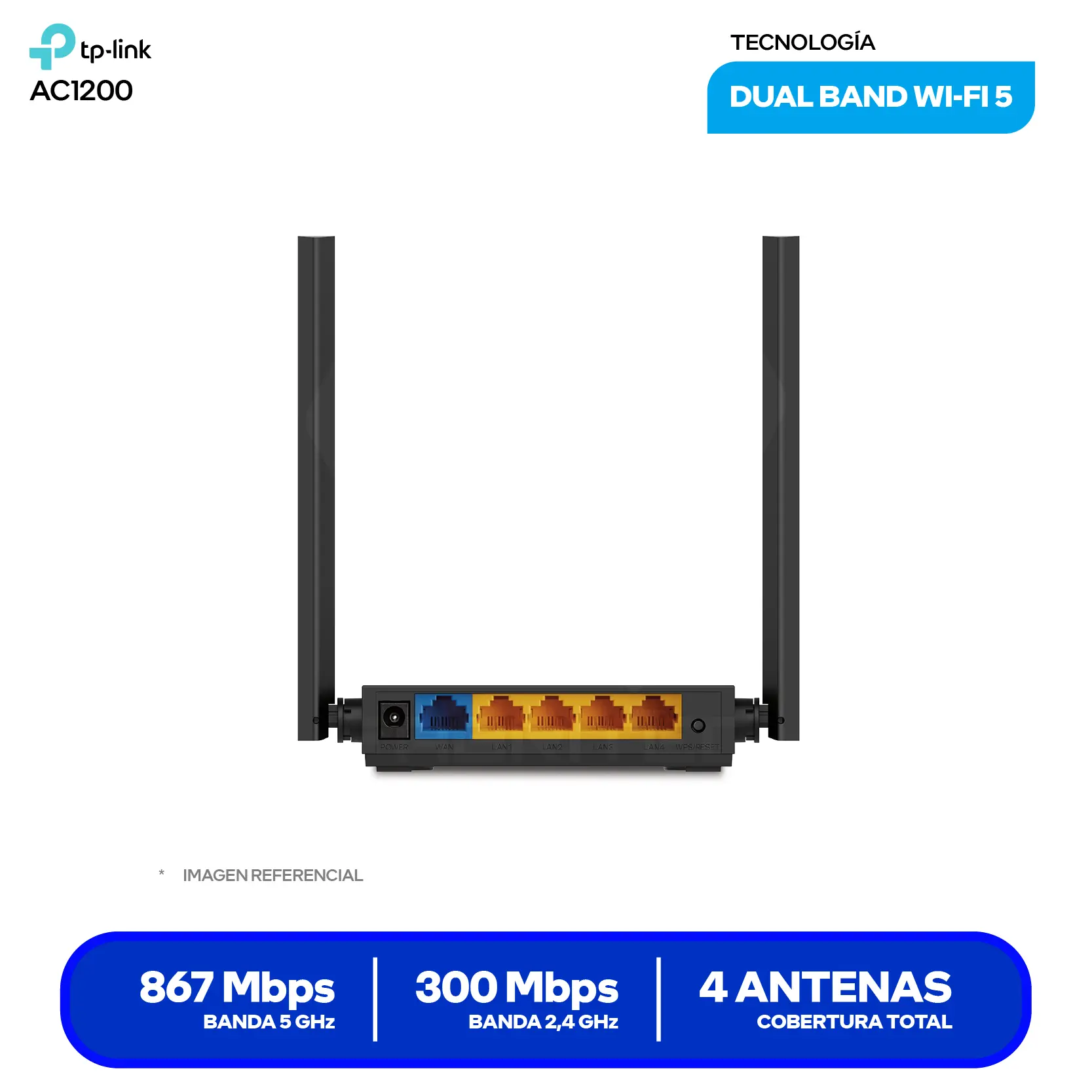 Router TP-Link Archer C50 AC1200 (1750502899) Doble Banda, 4 Antenas Fijas