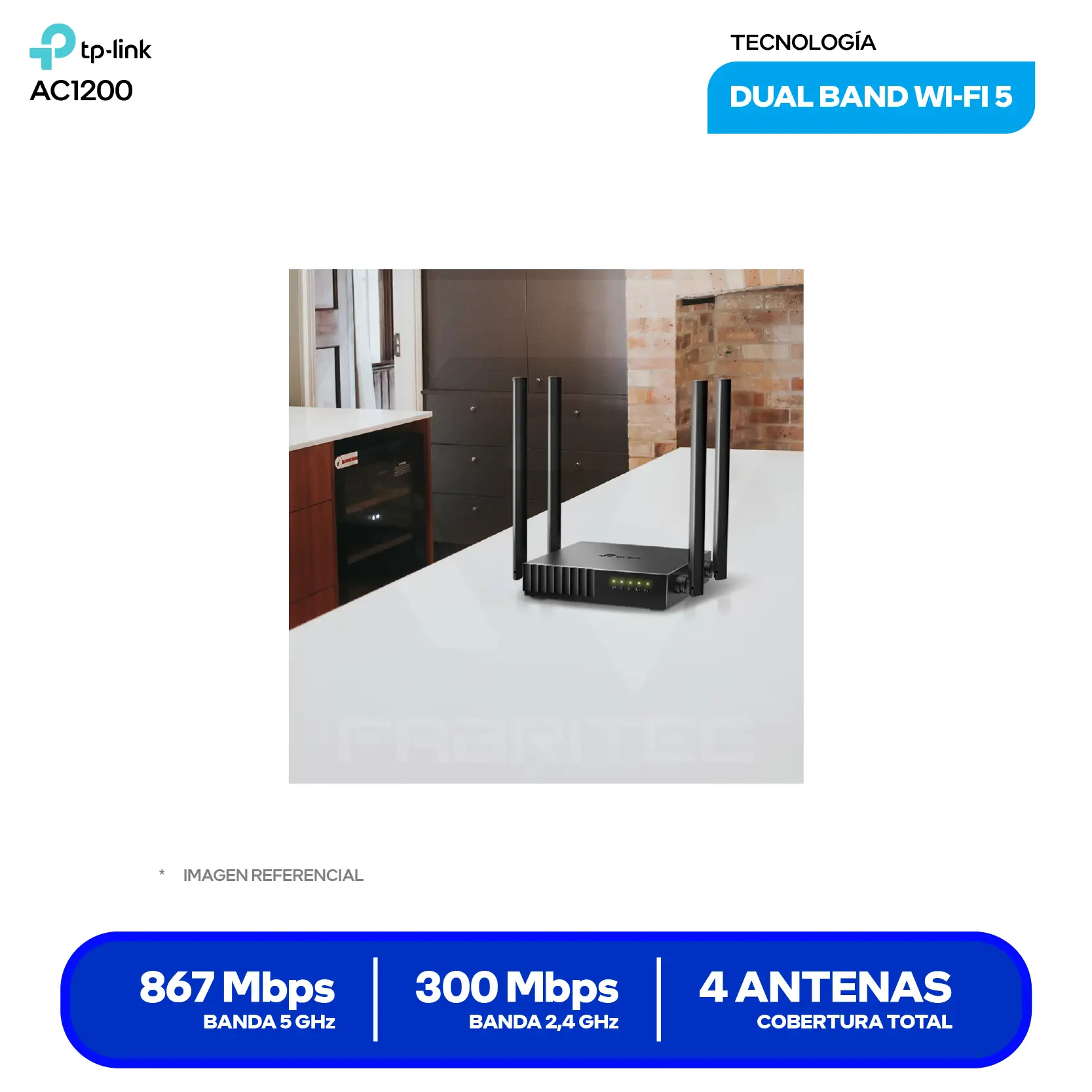 Router TP-Link Archer C50 AC1200 (1750502899) Doble Banda, 4 Antenas Fijas