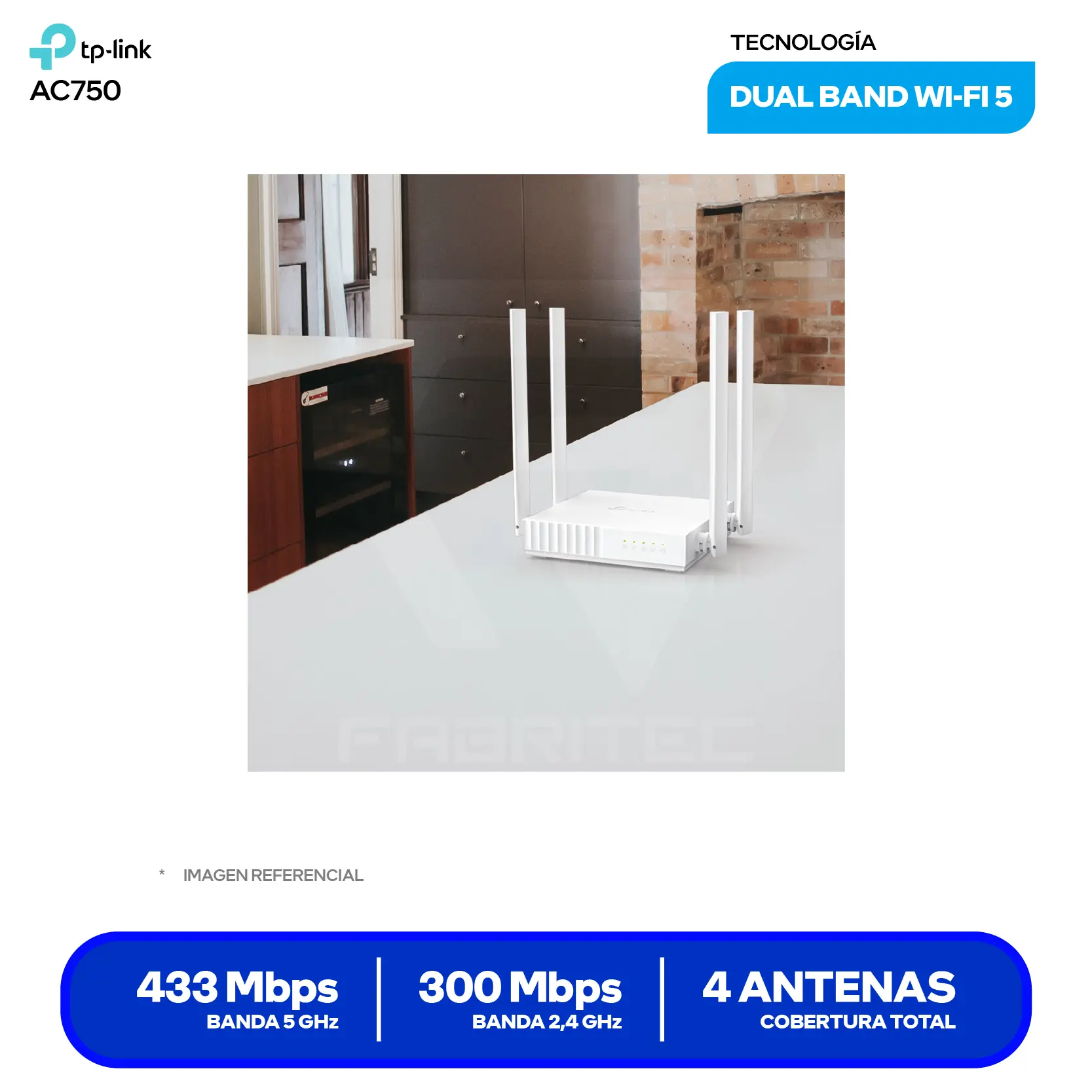 Router TP-Link Archer C24 AC750 (1750502967) Doble Banda, 4 Antenas Fijas