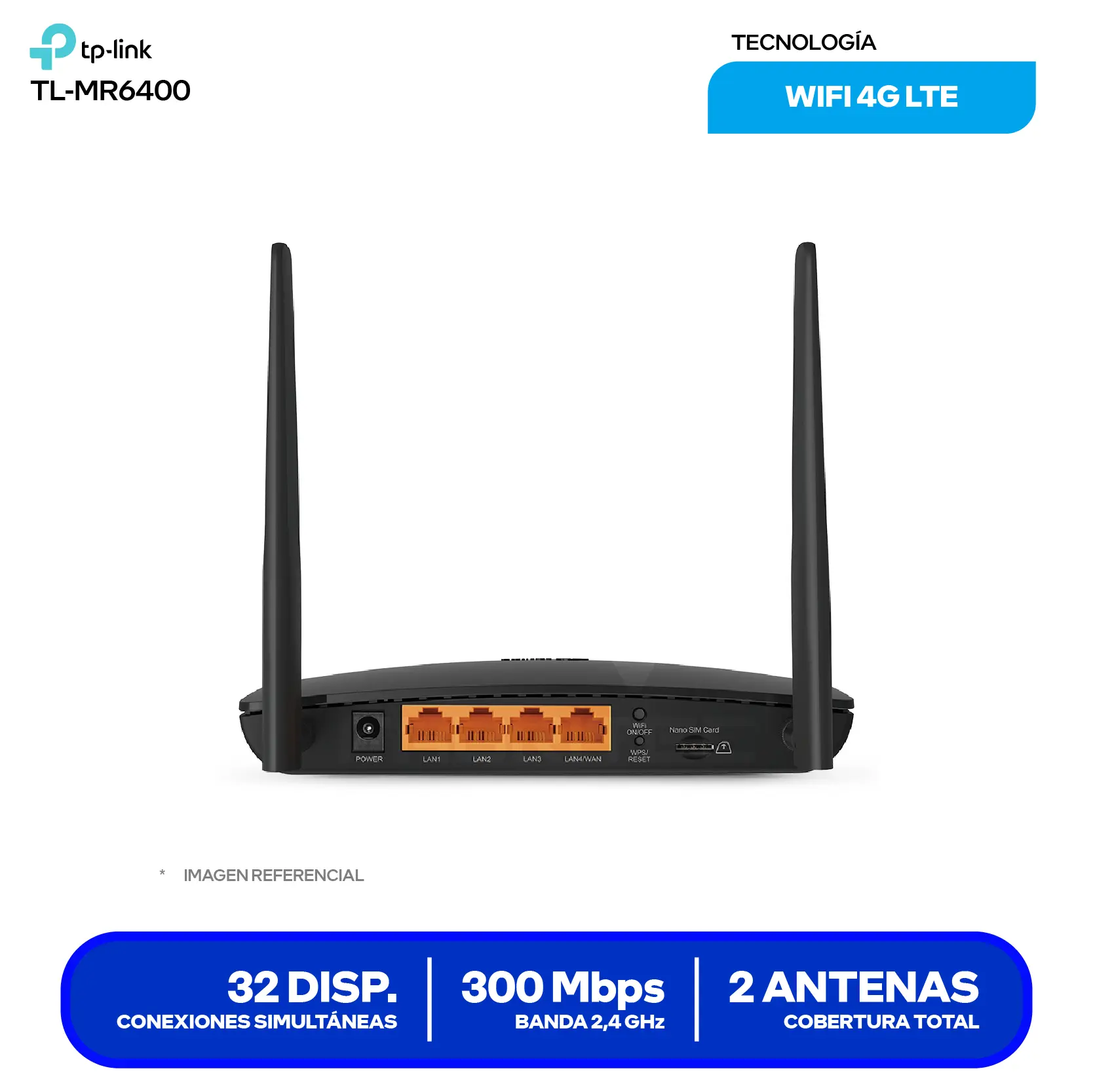 Router Inalámbrico TP-Link TL-MR6400 (TL-MR6400) 4G LTE, 300Mbps, Ranura para Tarjeta SIM