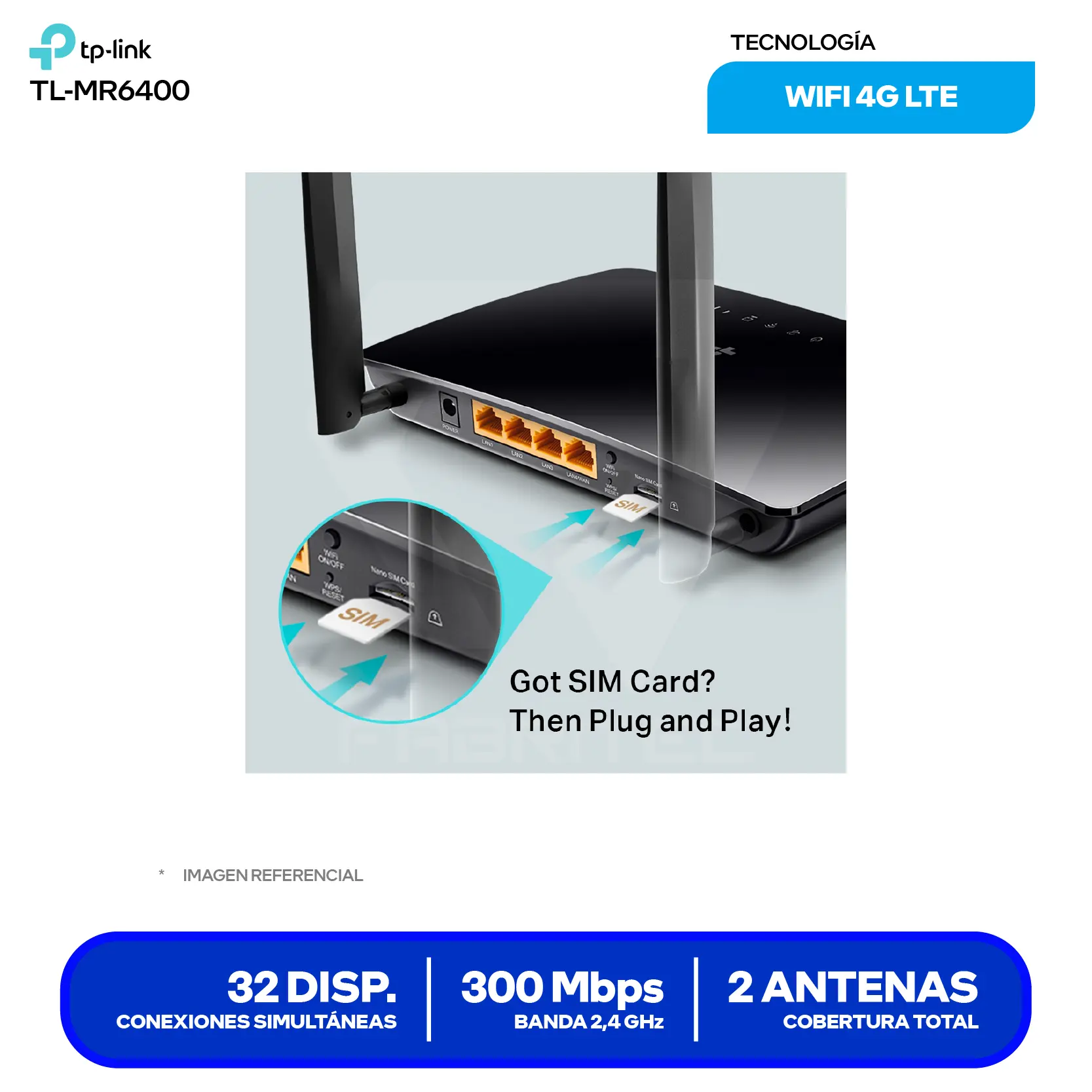Router Inalámbrico TP-Link TL-MR6400 (TL-MR6400) 4G LTE, 300Mbps, Ranura para Tarjeta SIM