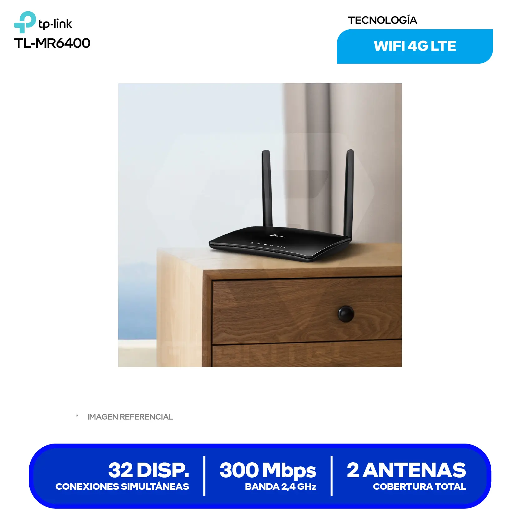 Router Inalámbrico TP-Link TL-MR6400 (TL-MR6400) 4G LTE, 300Mbps, Ranura para Tarjeta SIM