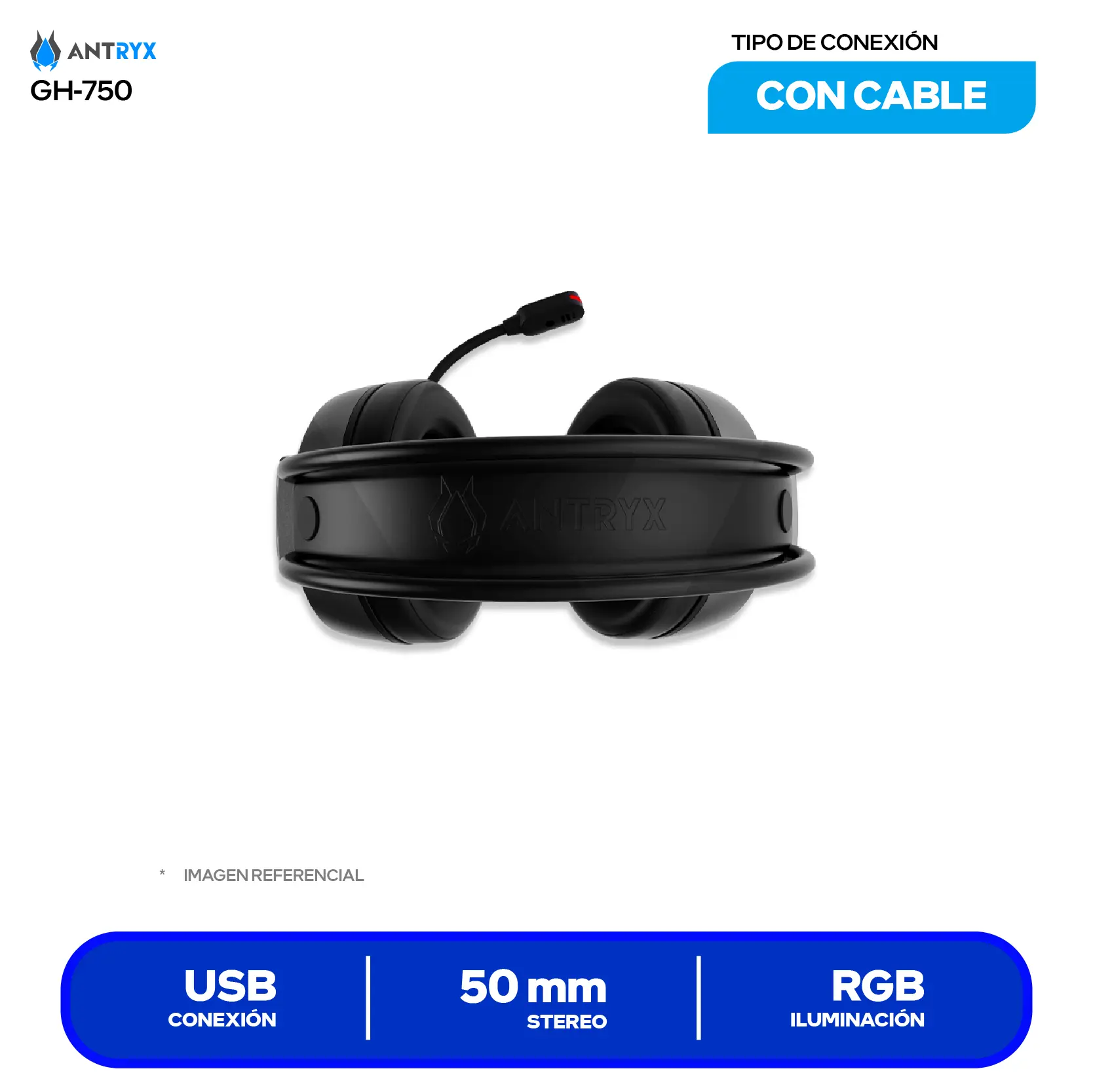 Audífono Gamer Antryx Ghoul 750 (AGH-750G7R) USB, Sonido Surround Virtual 7.1, RGB, Drivers 50mm, Control en Cable, Magic Voice