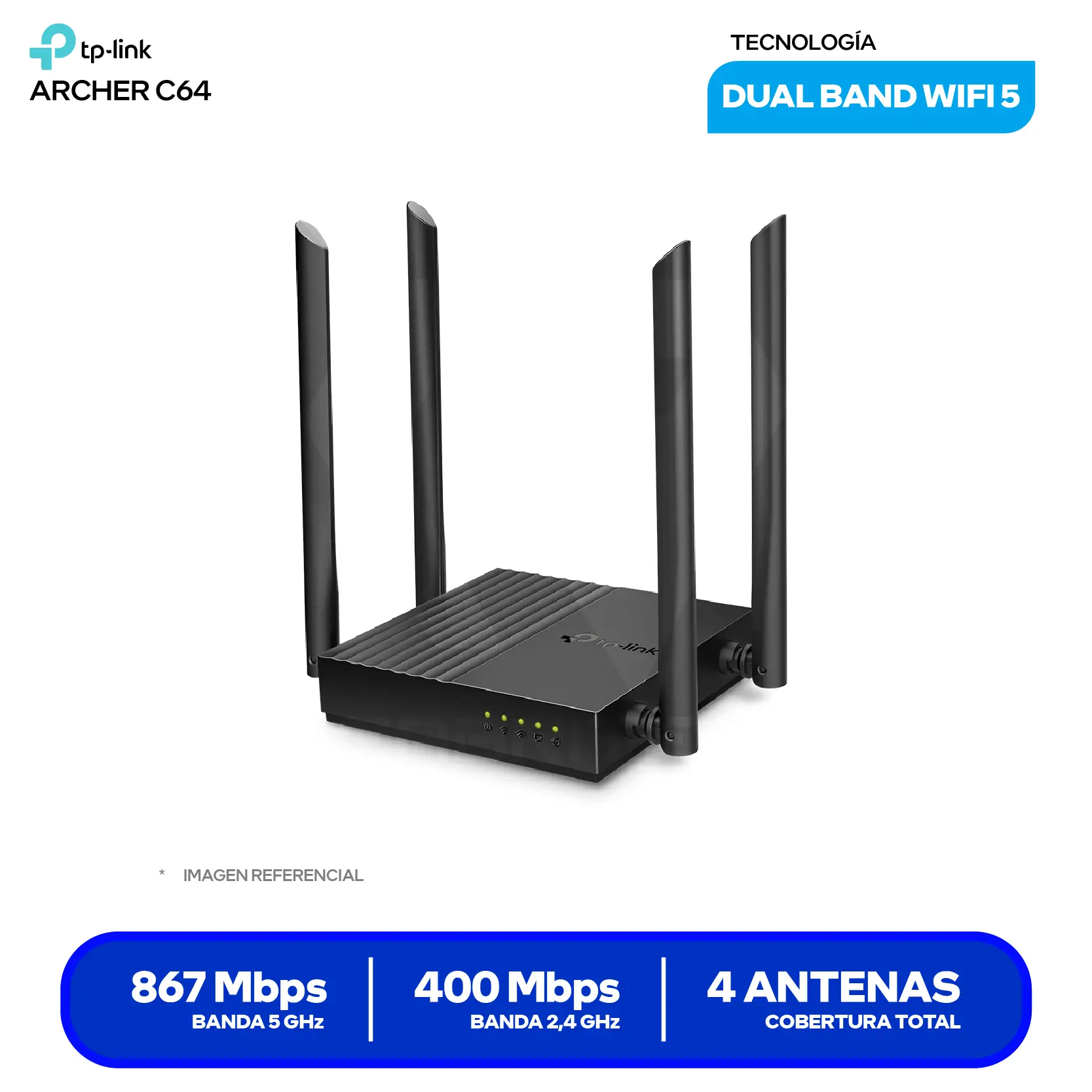 Router TP-Link Archer C64 AC1200 (Archer C64) Doble Banda, Puertos Gigabit, MU-MIMO