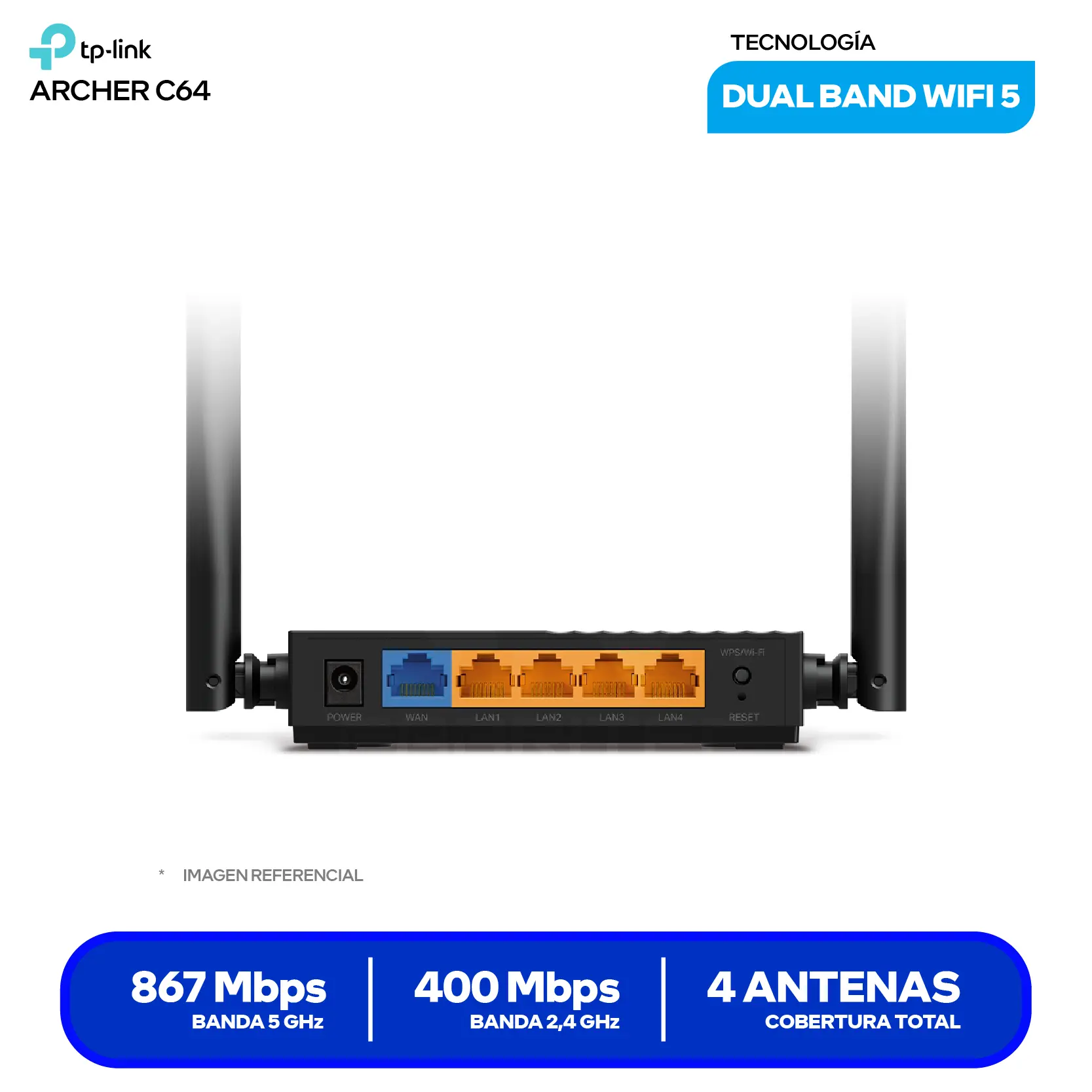 Router TP-Link Archer C64 AC1200 (Archer C64) Doble Banda, Puertos Gigabit, MU-MIMO