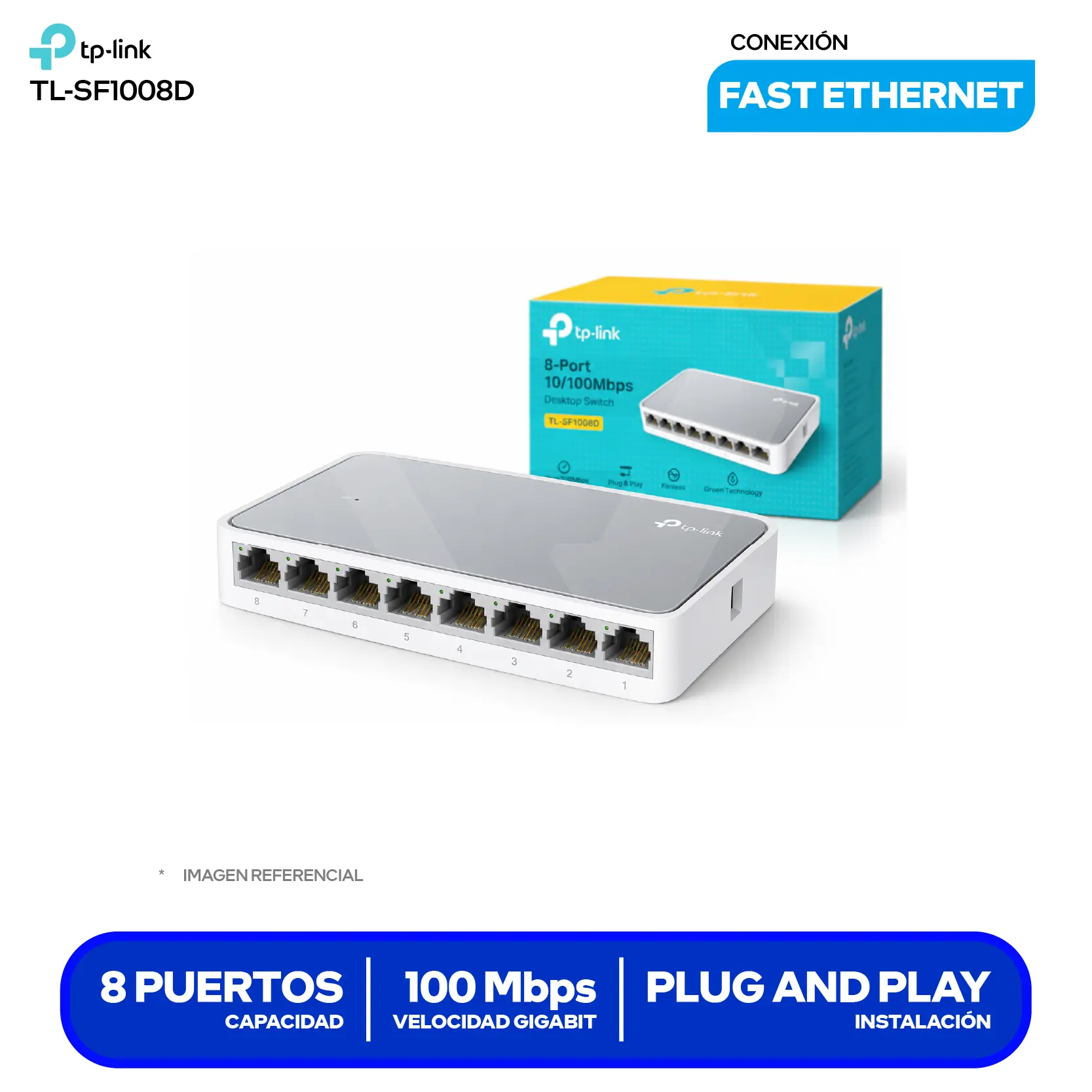 Switch de Escritorio TP-Link TL-SF1008D (TL-SF1008D) 8 Puertos, 10/100Mbps