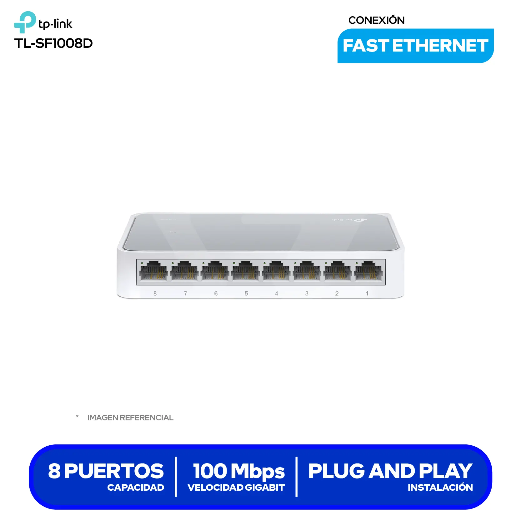 Switch de Escritorio TP-Link TL-SF1008D (TL-SF1008D) 8 Puertos, 10/100Mbps