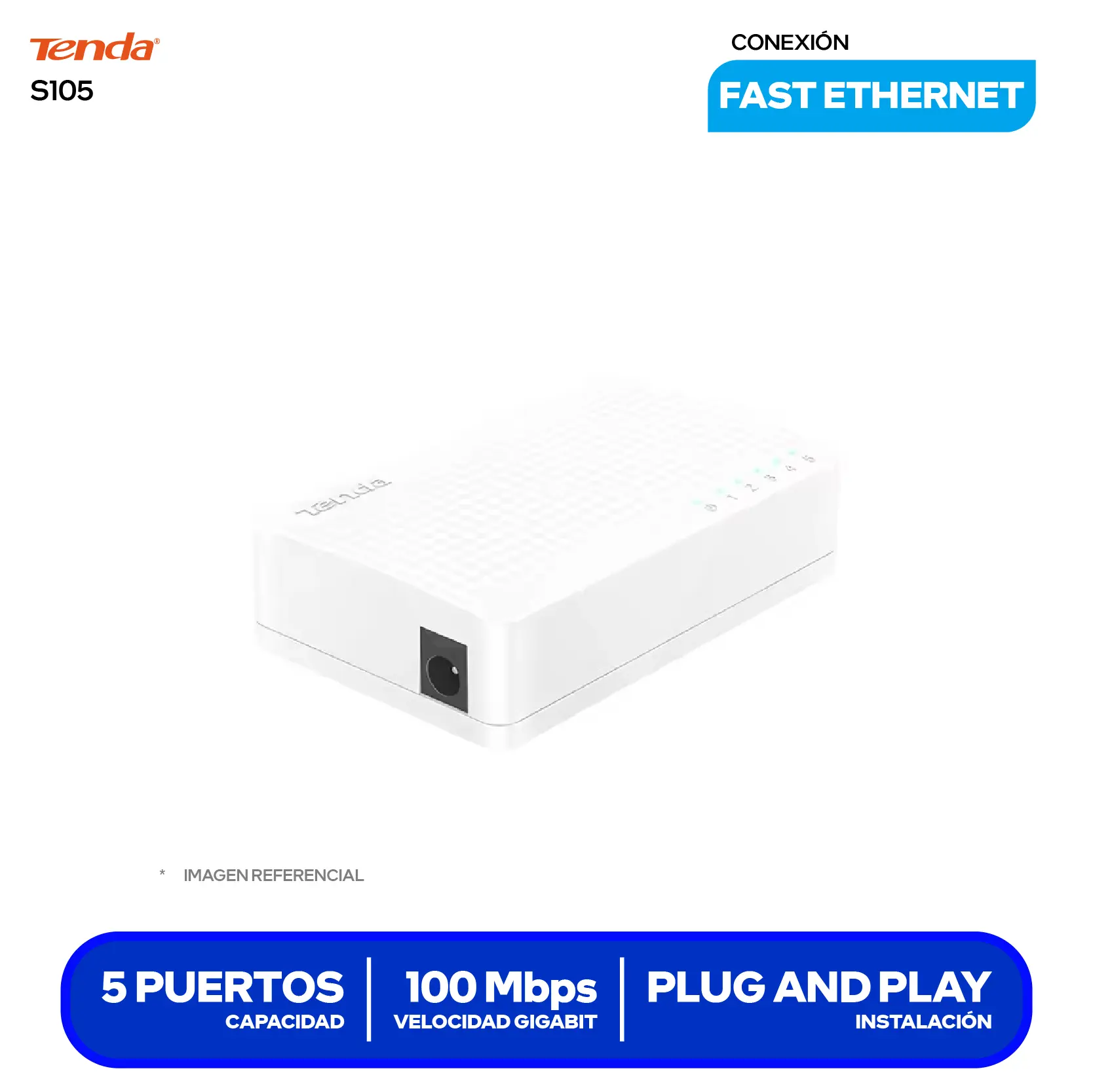 Switch de Escritorio Tenda S105 v10.0 (S105) 5 Puertos, 10/100Mbps
