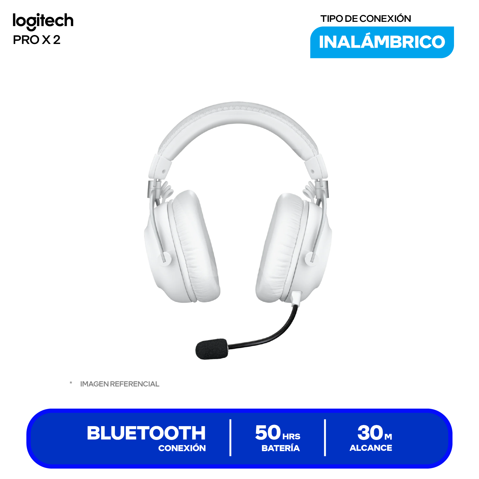 Audífono Gamer Logitech G PRO X 2 LIGHTSPEED Blanco (981-001268) Inalámbrico, Bluetooth, Transductores de Grafeno 50mm, Batería 50h