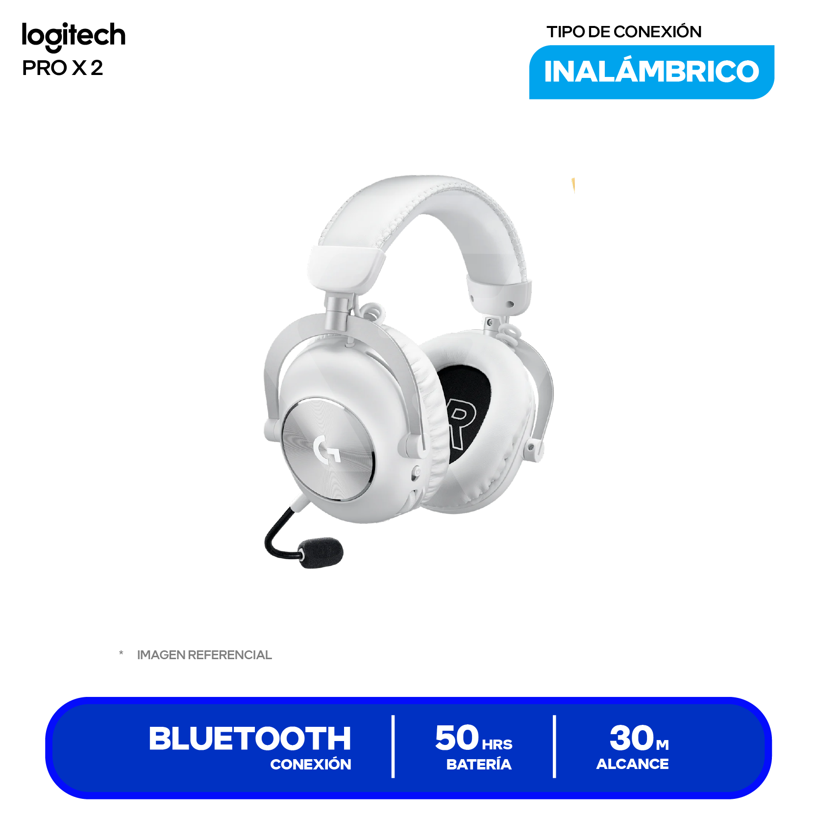 Audífono Gamer Logitech G PRO X 2 LIGHTSPEED Blanco (981-001268) Inalámbrico, Bluetooth, Transductores de Grafeno 50mm, Batería 50h