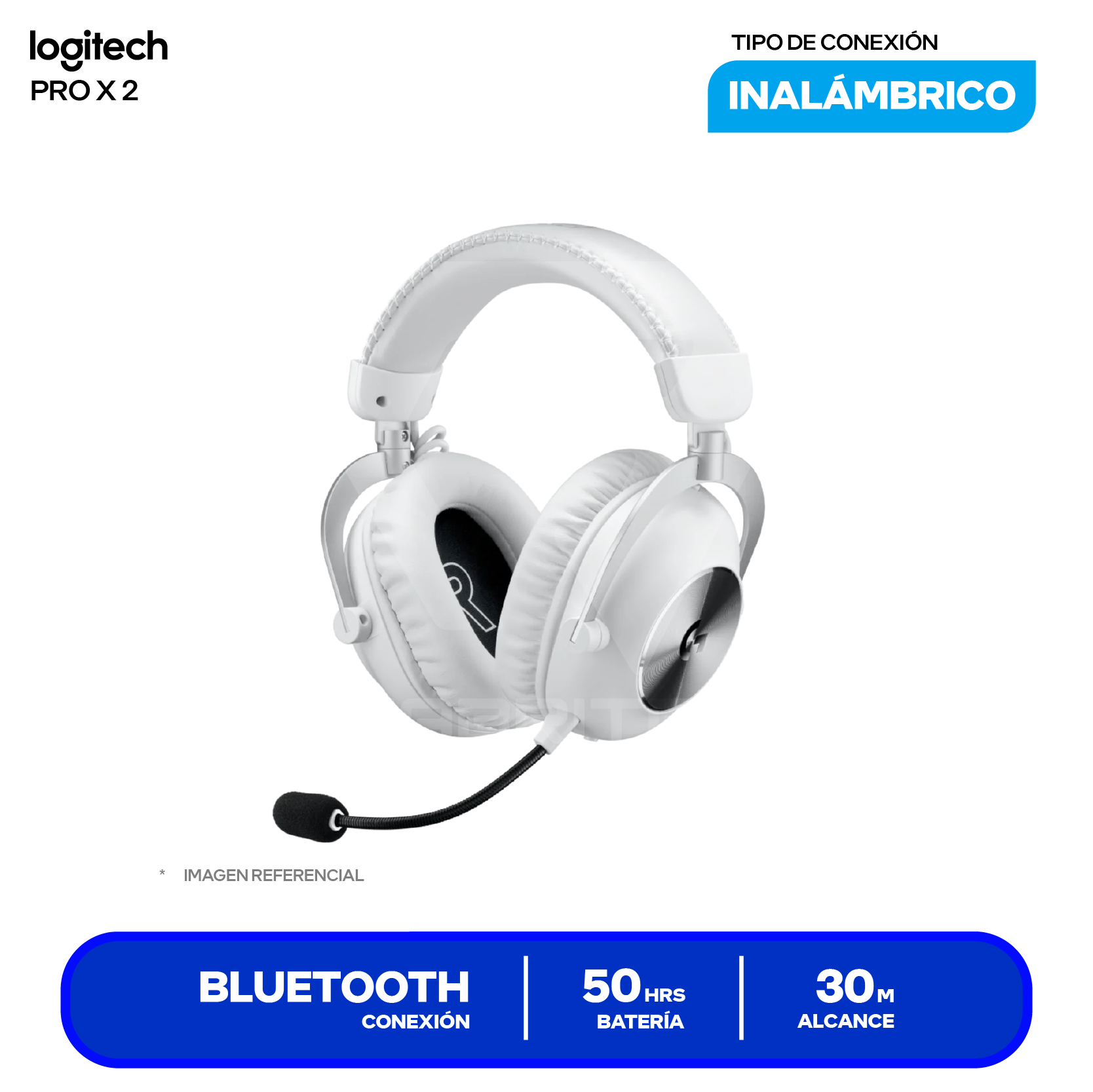Audífono Gamer Logitech G PRO X 2 LIGHTSPEED Blanco (981-001268) Inalámbrico, Bluetooth, Transductores de Grafeno 50mm, Batería 50h