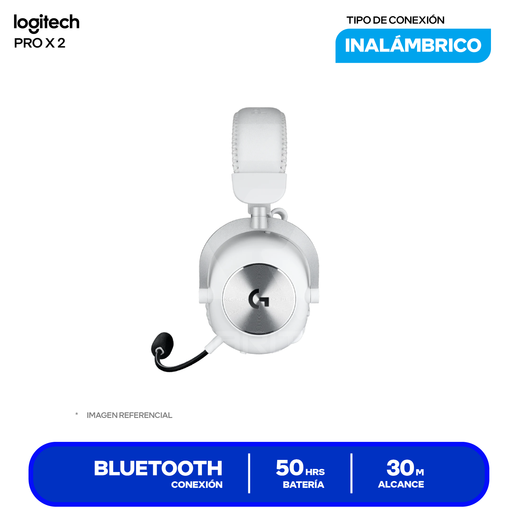 Audífono Gamer Logitech G PRO X 2 LIGHTSPEED Blanco (981-001268) Inalámbrico, Bluetooth, Transductores de Grafeno 50mm, Batería 50h