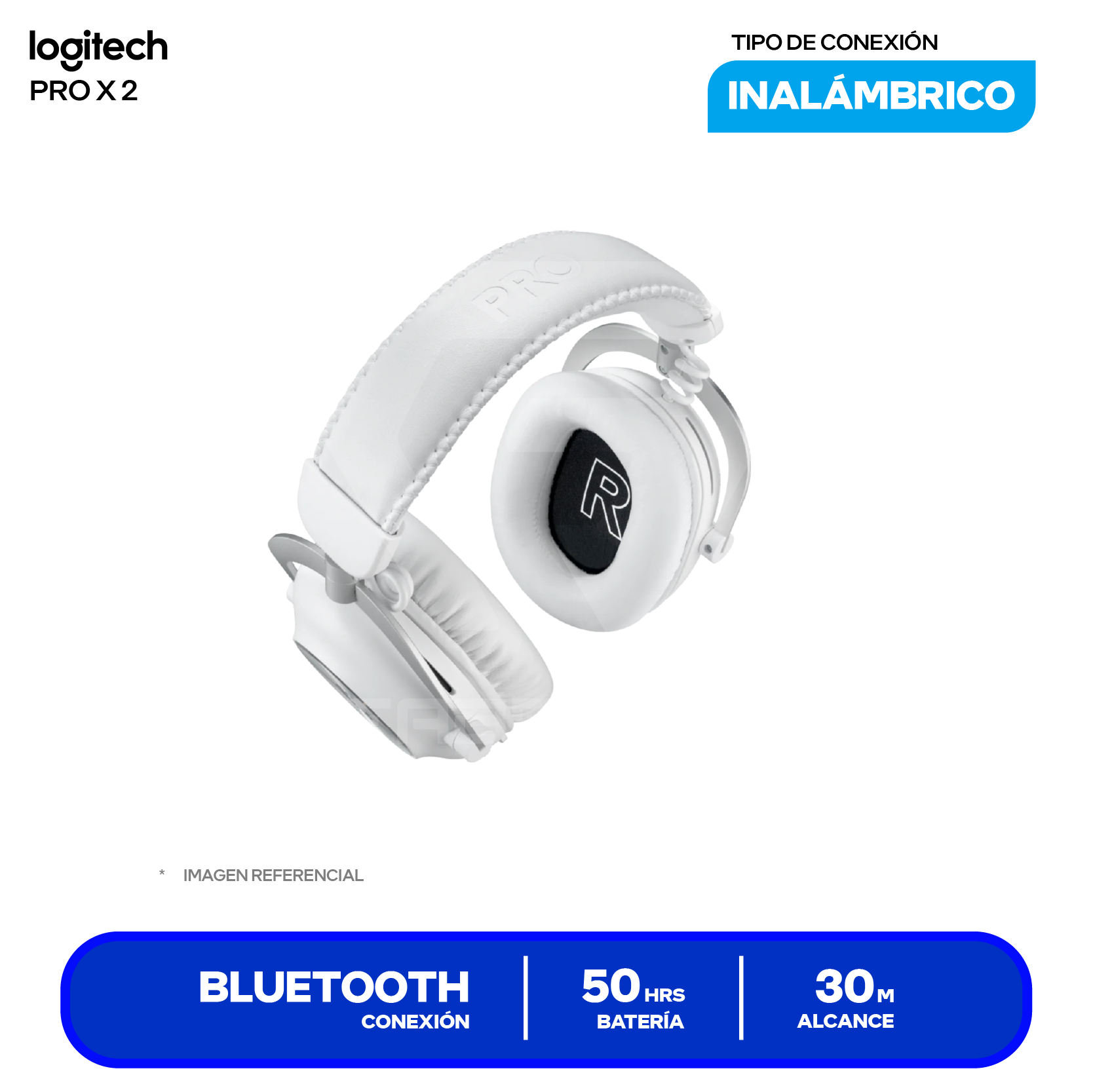 Audífono Gamer Logitech G PRO X 2 LIGHTSPEED Blanco (981-001268) Inalámbrico, Bluetooth, Transductores de Grafeno 50mm, Batería 50h