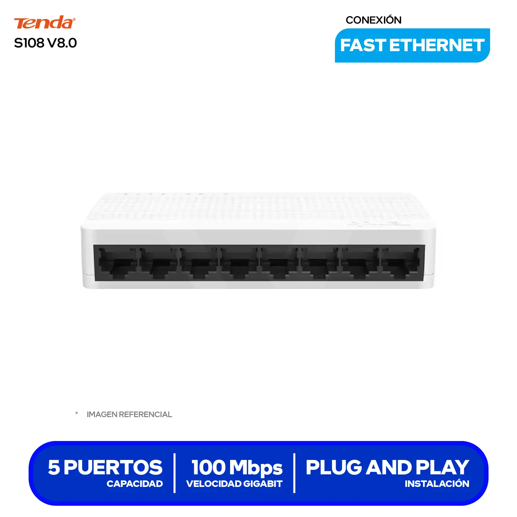 Switch de Escritorio Tenda S108 v8.0 (S108) 8 Puertos, 10/100Mbps