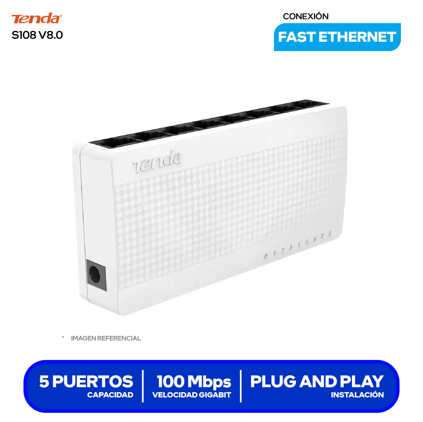 Switch de Escritorio Tenda S108 v8.0 (S108) 8 Puertos, 10/100Mbps