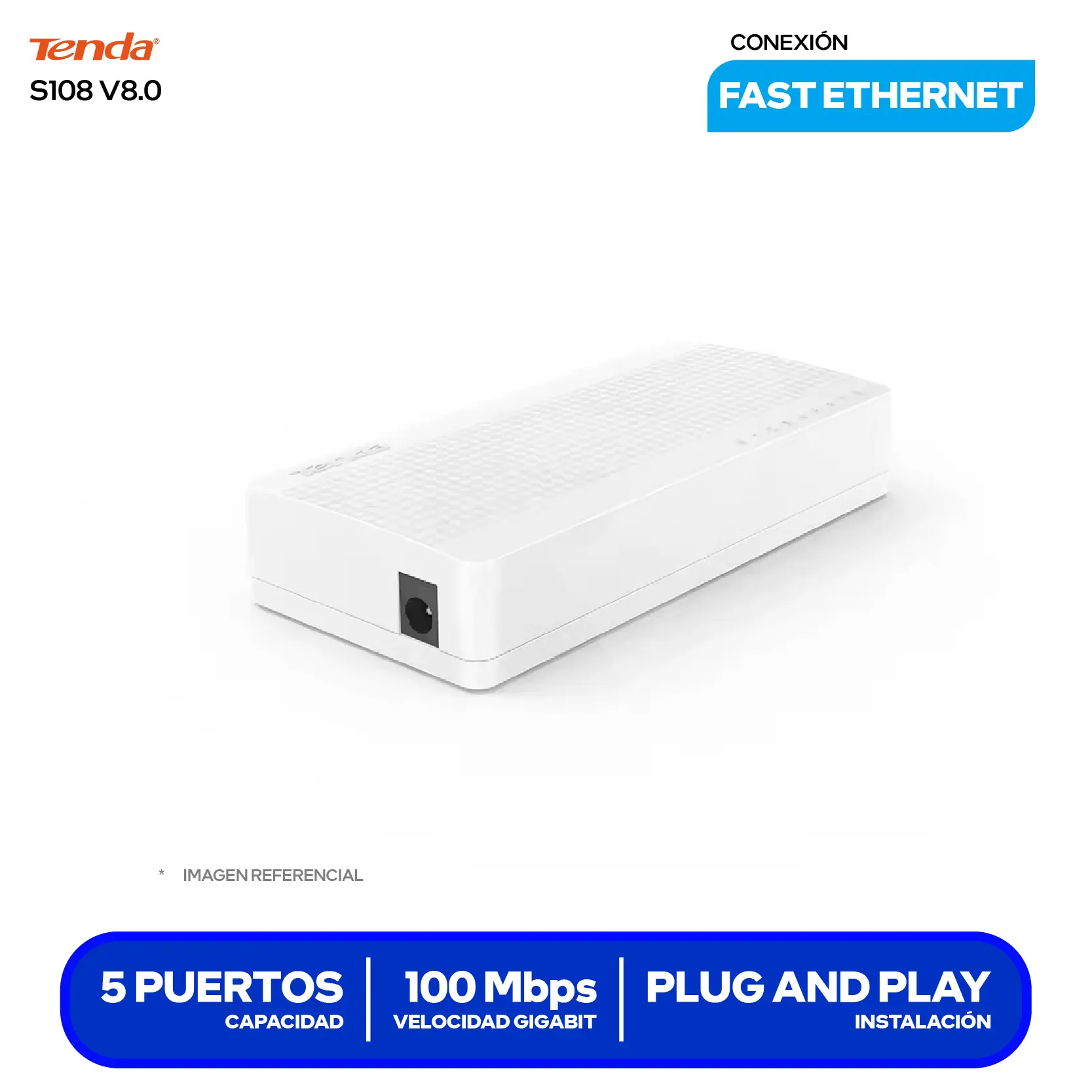 Switch de Escritorio Tenda S108 v8.0 (S108) 8 Puertos, 10/100Mbps