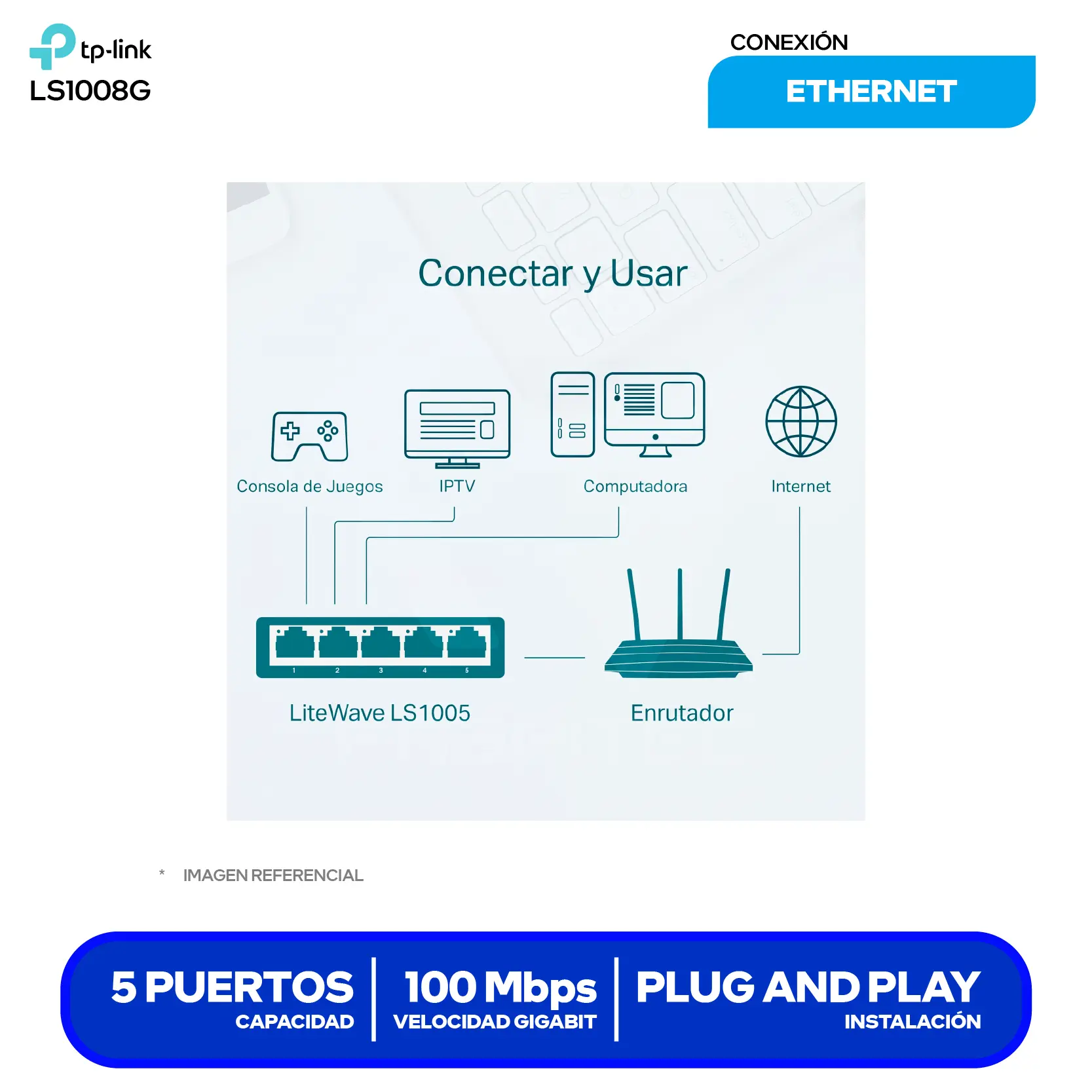 Switch de Escritorio TP-Link LS1005 (1730502150) 5 Puertos, 10/100Mbps