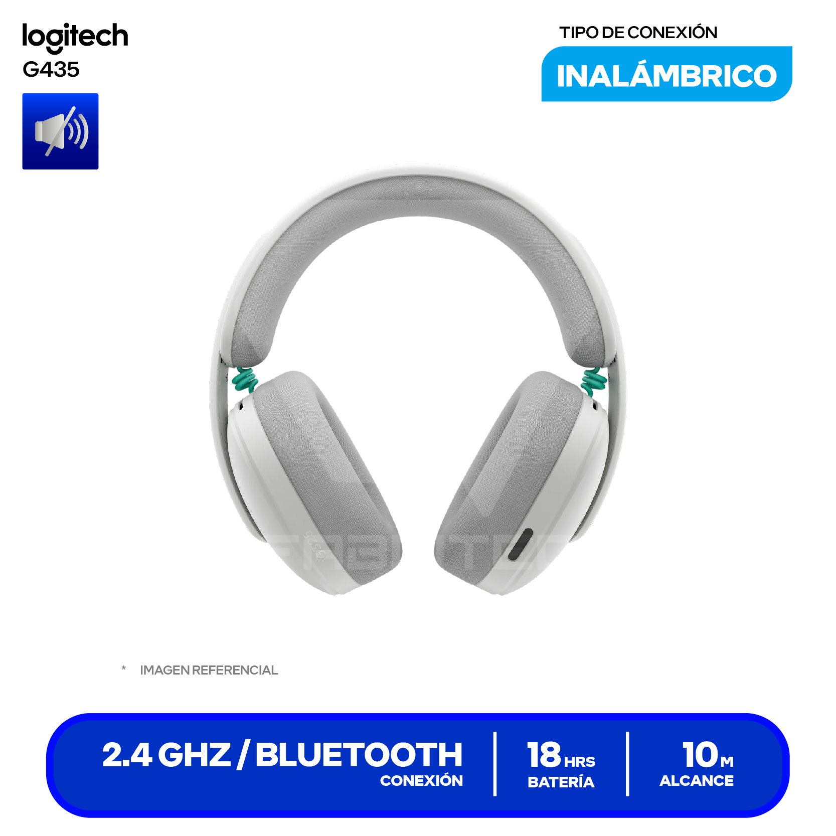 Audífono Gamer Logitech G325 Blanco (981-001530) Inalámbrico LIGHTSPEED, Bluetooth 5.2, Micrófono IA Flip-to-Mute, Batería 24h
