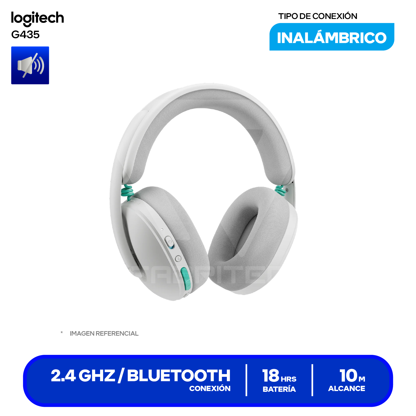Audífono Gamer Logitech G325 Blanco (981-001530) Inalámbrico LIGHTSPEED, Bluetooth 5.2, Micrófono IA Flip-to-Mute, Batería 24h