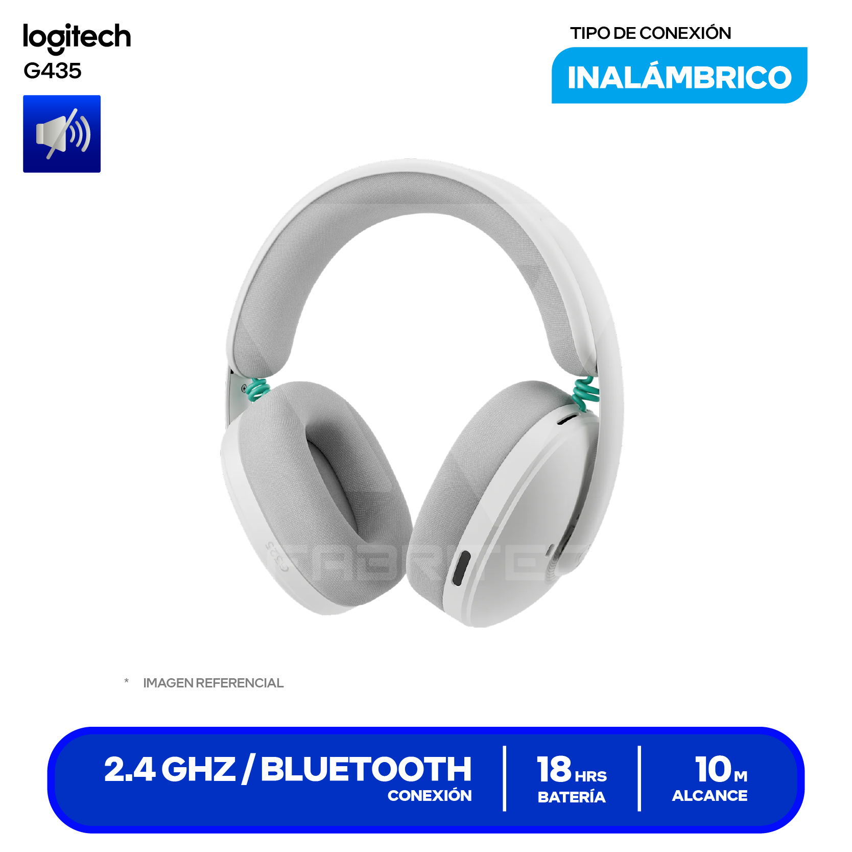Audífono Gamer Logitech G325 Blanco (981-001530) Inalámbrico LIGHTSPEED, Bluetooth 5.2, Micrófono IA Flip-to-Mute, Batería 24h