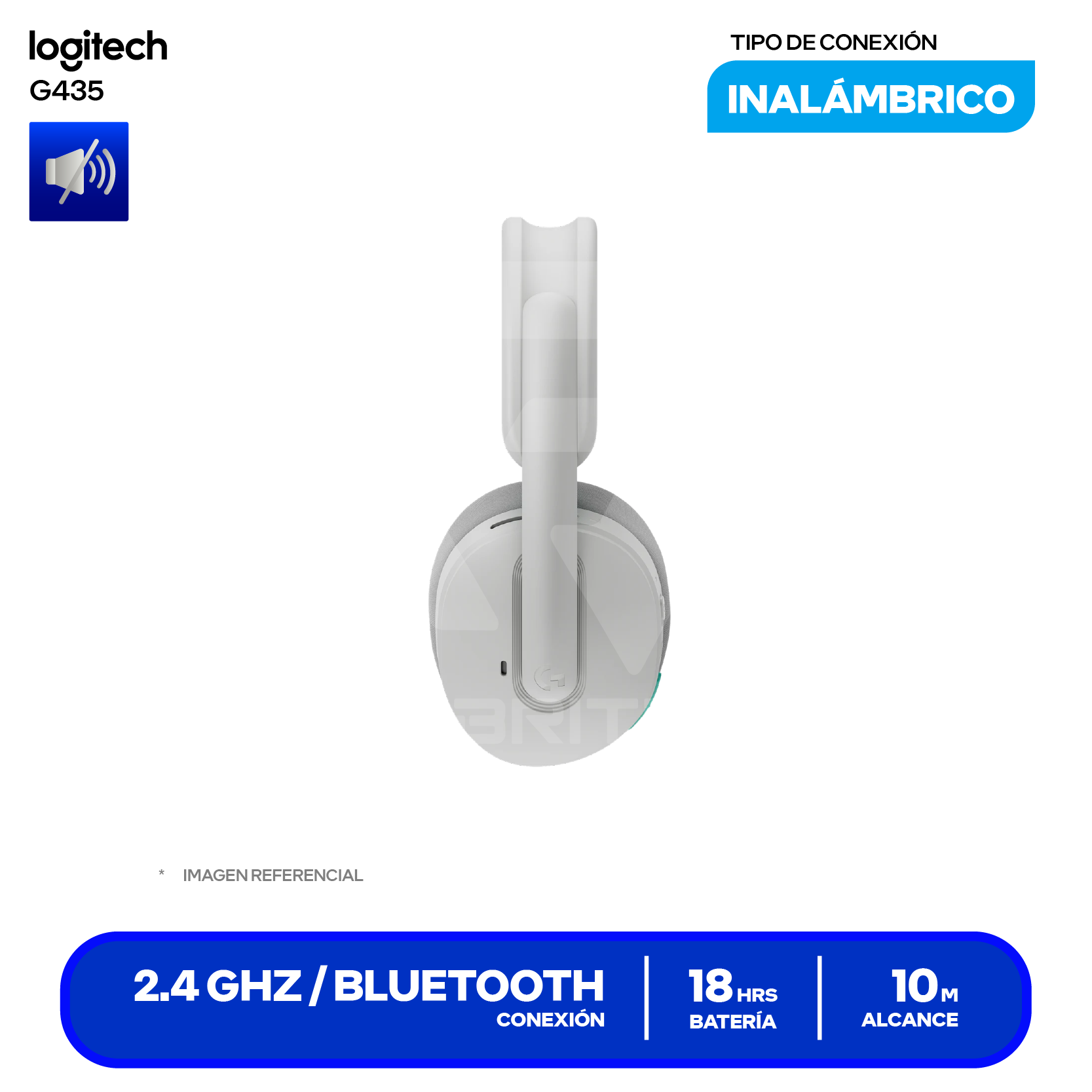 Audífono Gamer Logitech G325 Blanco (981-001530) Inalámbrico LIGHTSPEED, Bluetooth 5.2, Micrófono IA Flip-to-Mute, Batería 24h