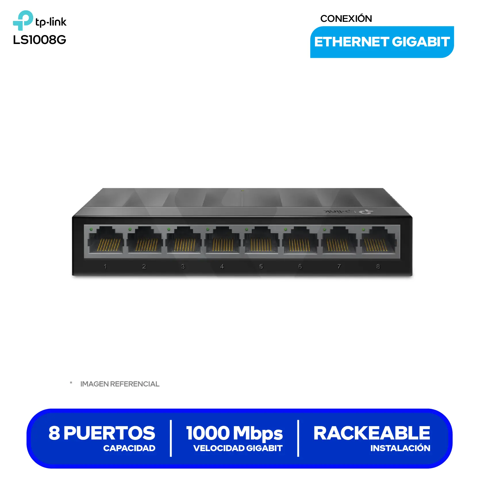 Switch de Escritorio TP-Link LS1008G (1730502241) 8 Puertos, 10/100/1000Mbps