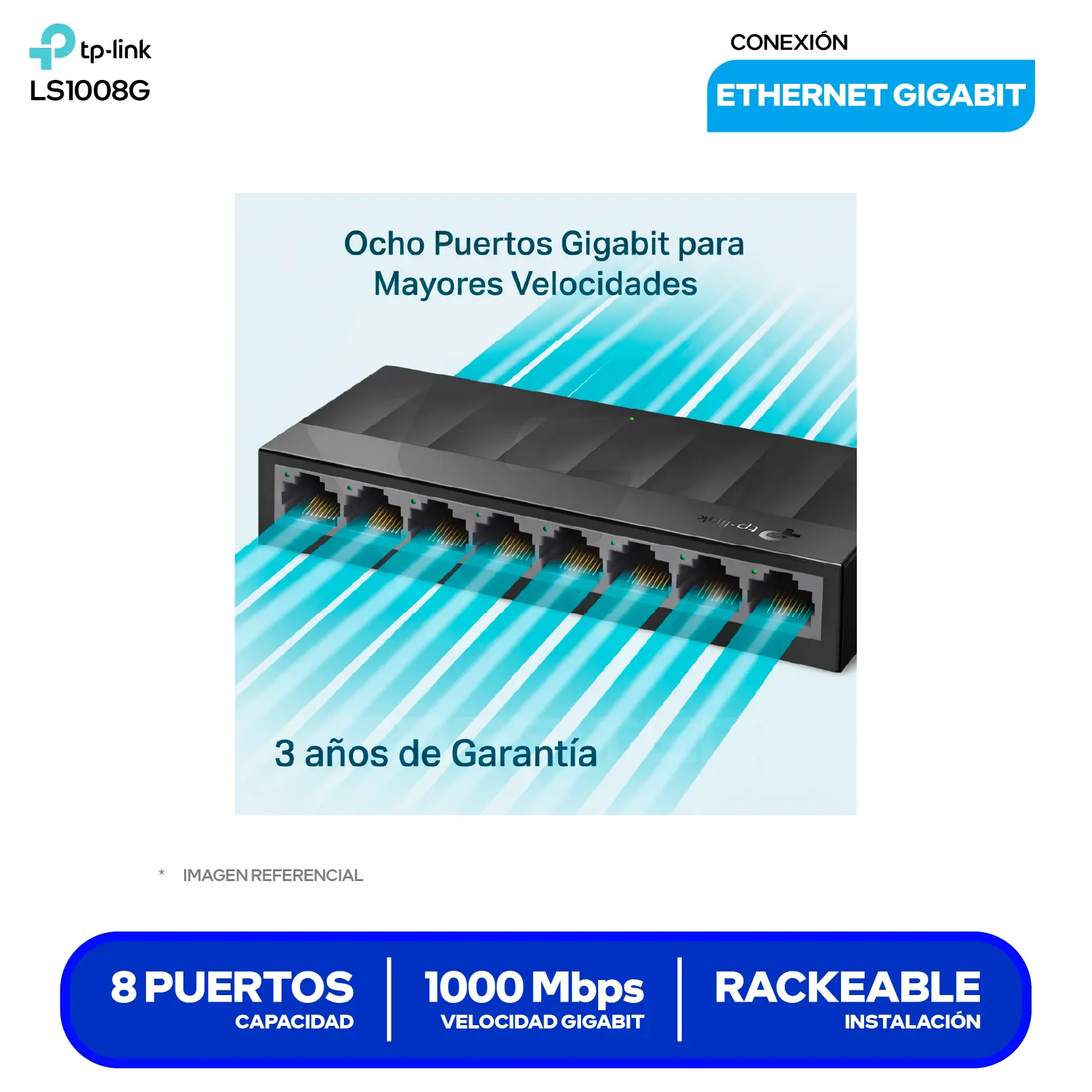 Switch de Escritorio TP-Link LS1008G (1730502241) 8 Puertos, 10/100/1000Mbps