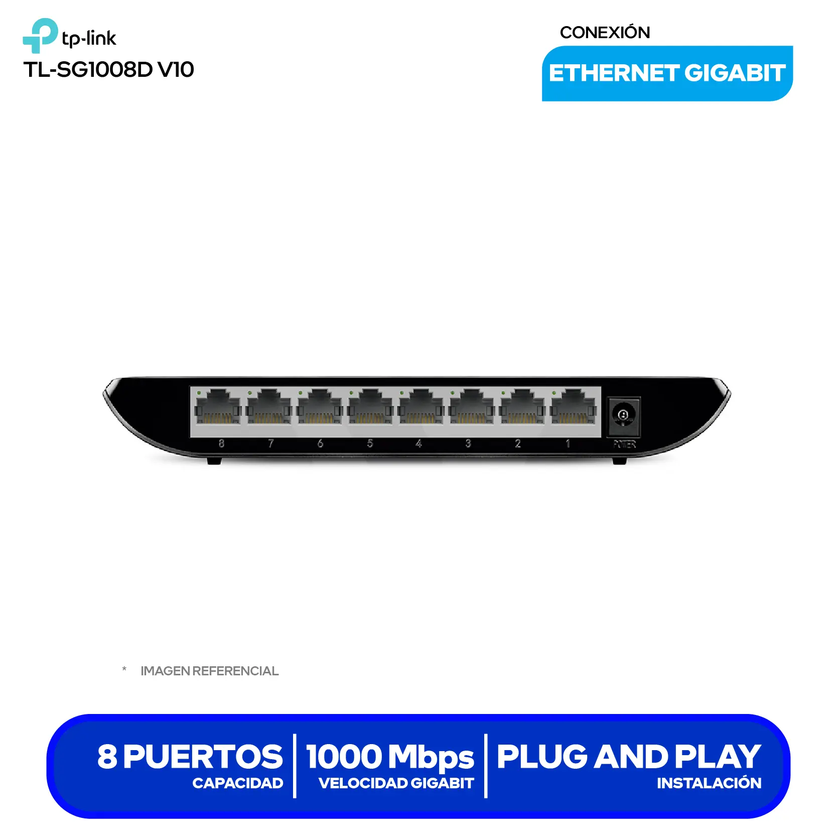 Switch de Escritorio TP-Link TL-SG1008D V10 (TL-SG1008D) 8 Puertos, 10/100/1000 Mbps