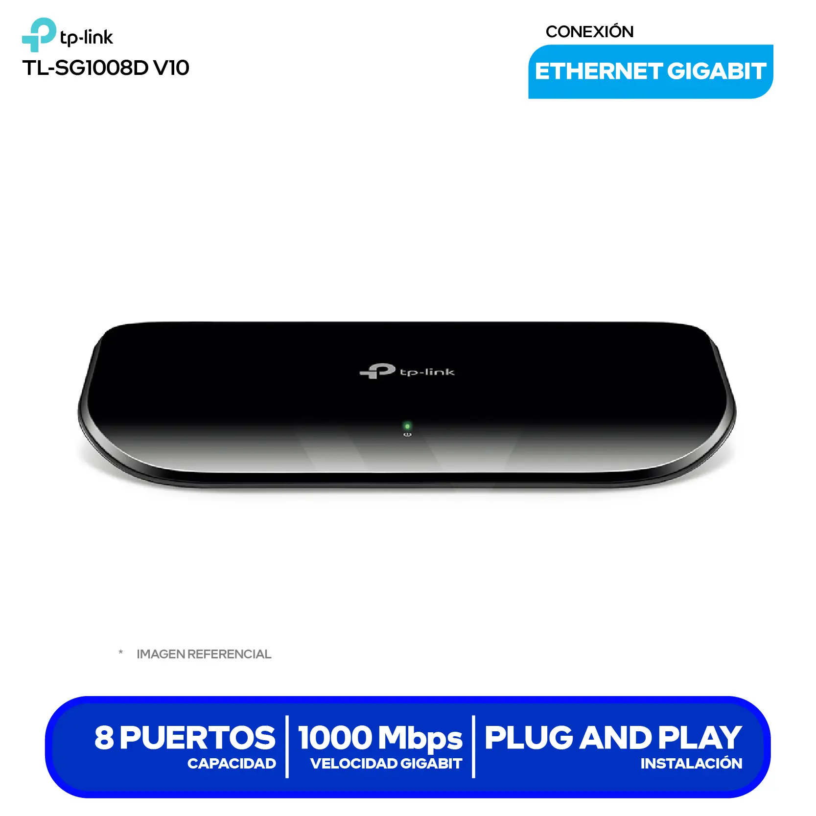 Switch de Escritorio TP-Link TL-SG1008D V10 (TL-SG1008D) 8 Puertos, 10/100/1000 Mbps