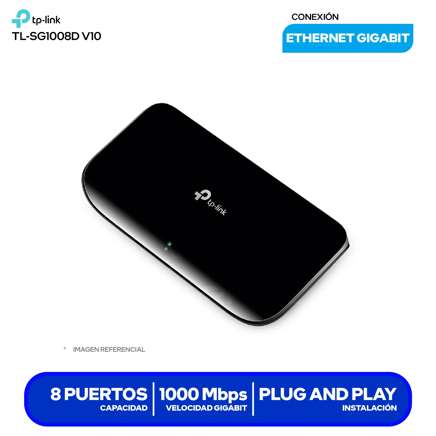 Switch de Escritorio TP-Link TL-SG1008D V10 (TL-SG1008D) 8 Puertos, 10/100/1000 Mbps
