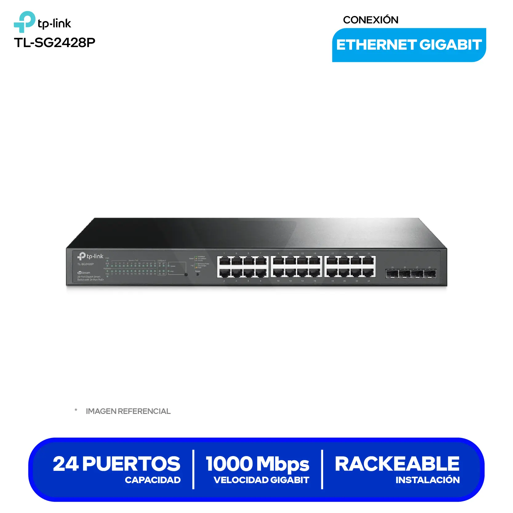 Switch TP-Link Smart Gigabit JetStream (TL-SG2428P) 24 Puertos Gigabit PoE+, 4 ranuras SFP
