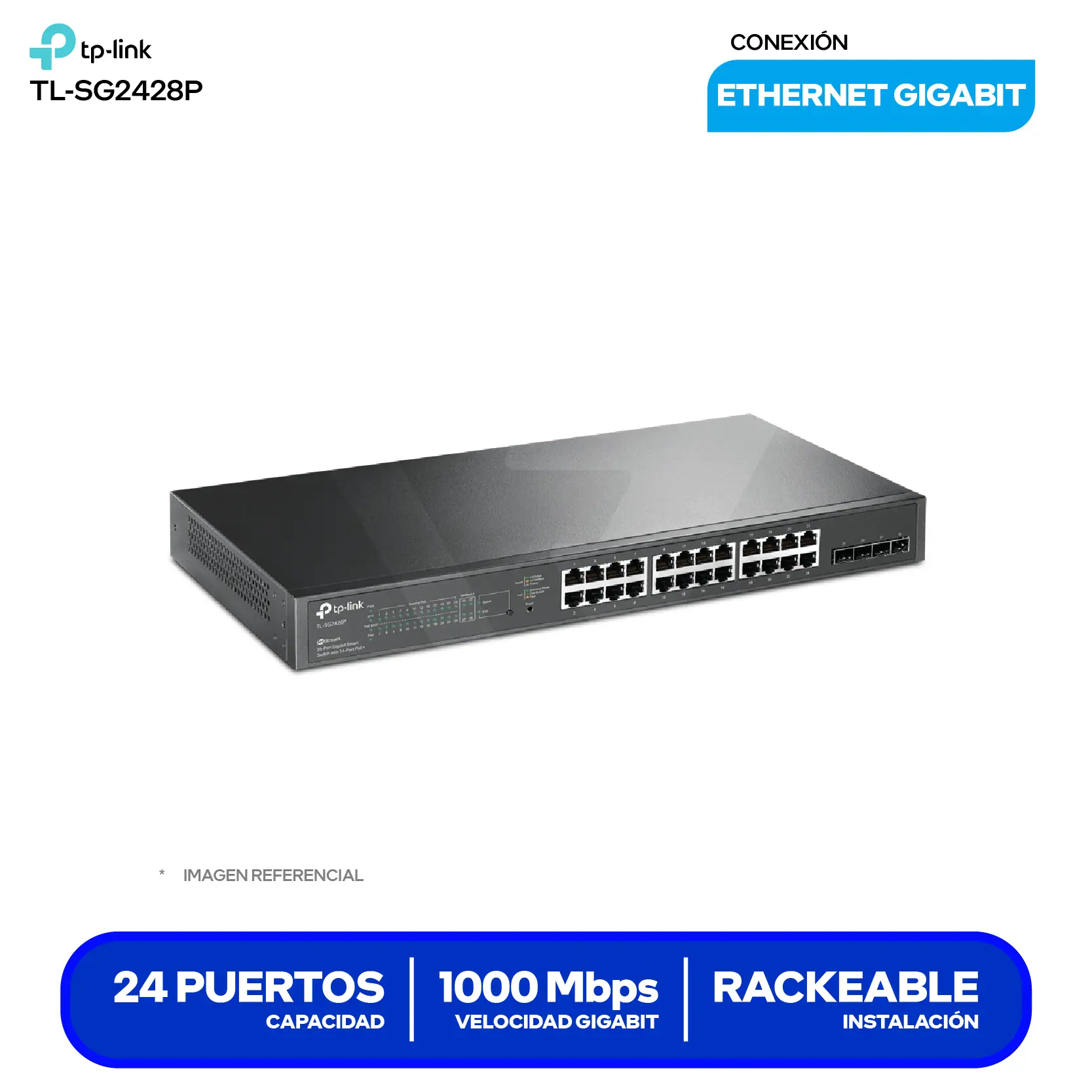 Switch TP-Link Smart Gigabit JetStream (TL-SG2428P) 24 Puertos Gigabit PoE+, 4 ranuras SFP
