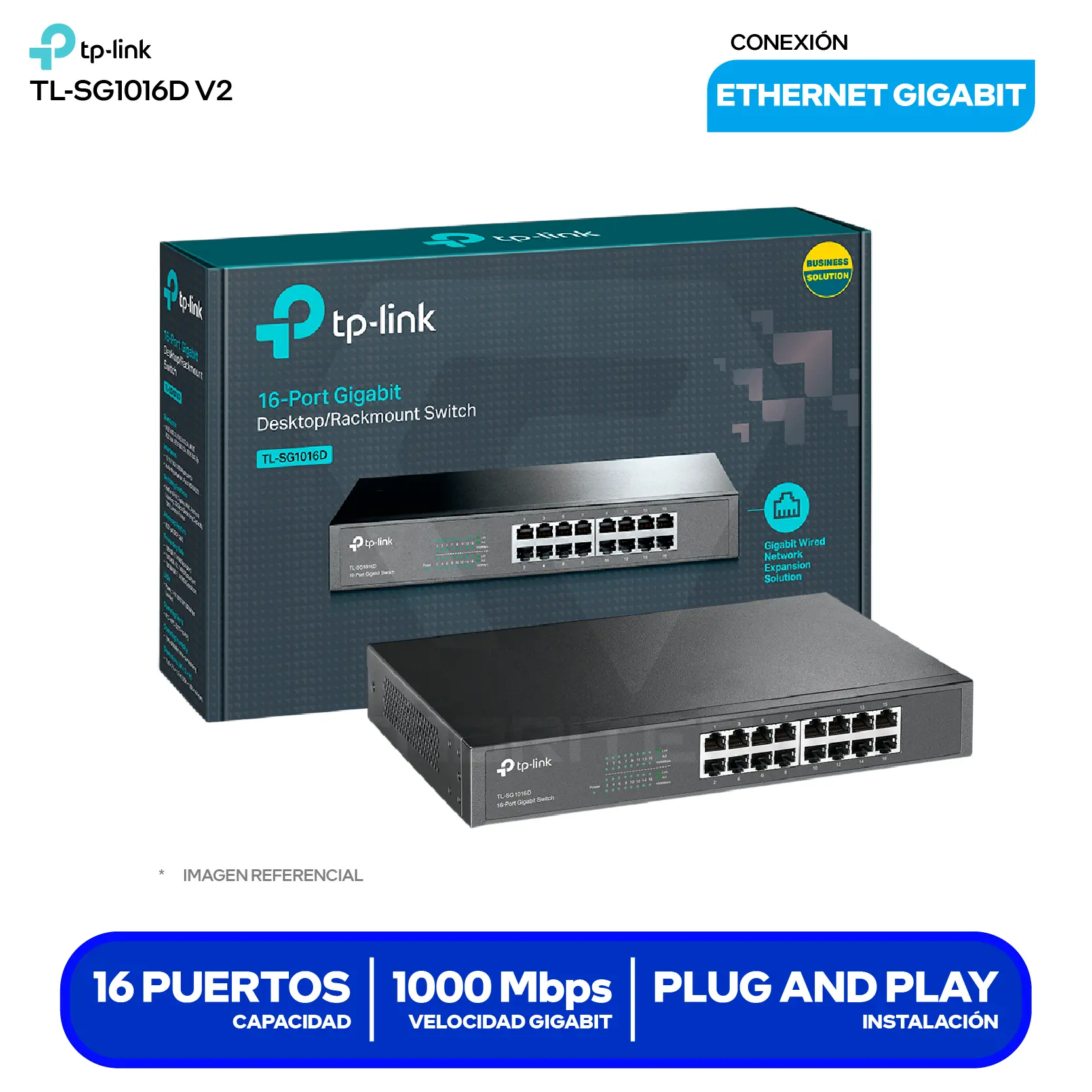 Switch de Escritorio TP-Link (TL-SG1016D) 16 Puertos, 10/100/1000 Mbps