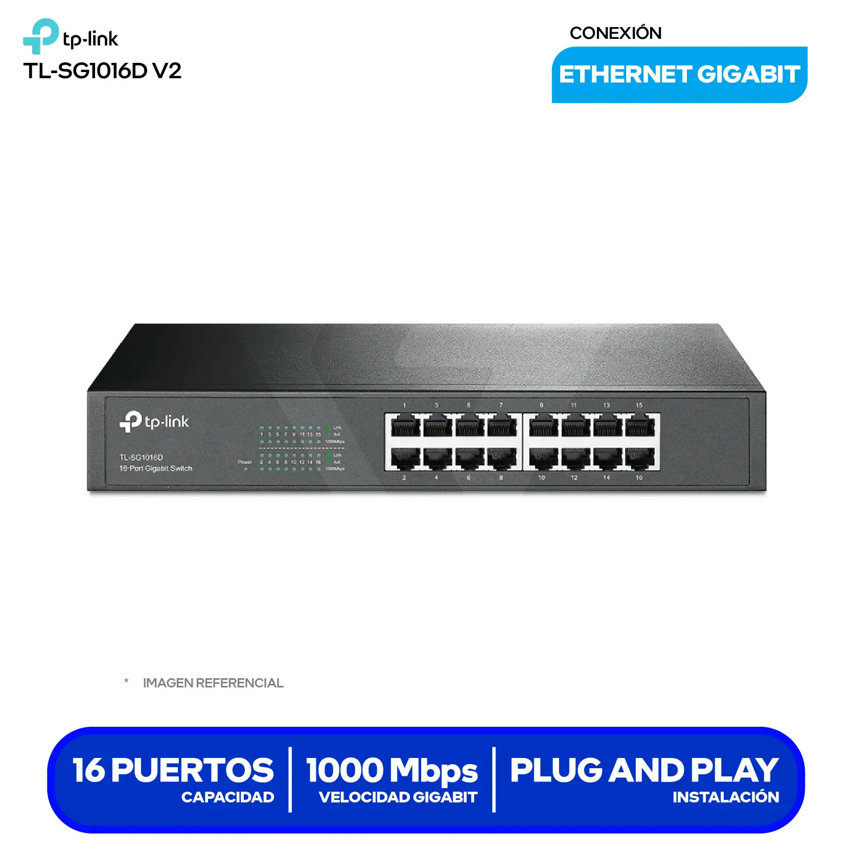 Switch de Escritorio TP-Link (TL-SG1016D) 16 Puertos, 10/100/1000 Mbps