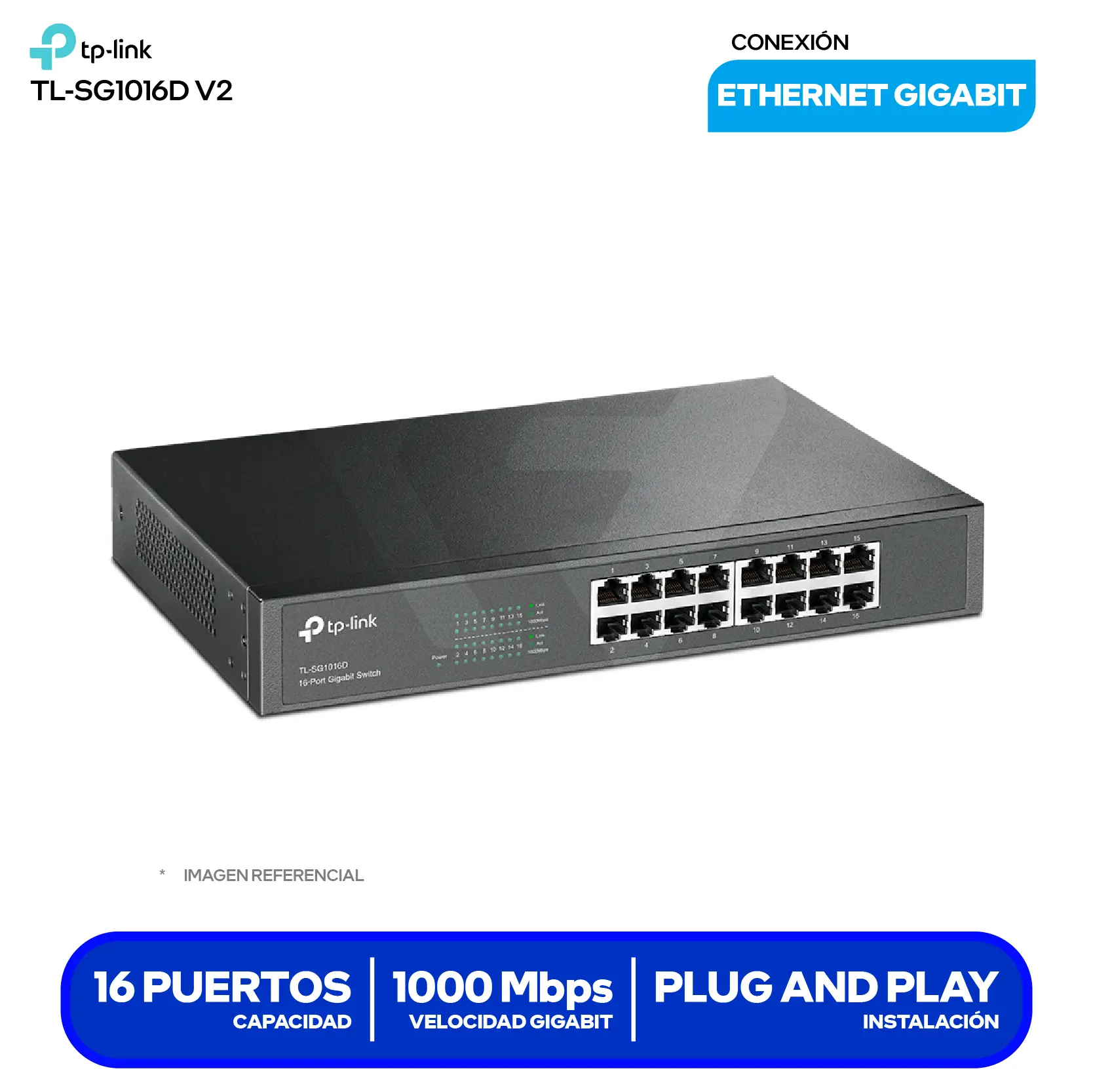 Switch de Escritorio TP-Link (TL-SG1016D) 16 Puertos, 10/100/1000 Mbps