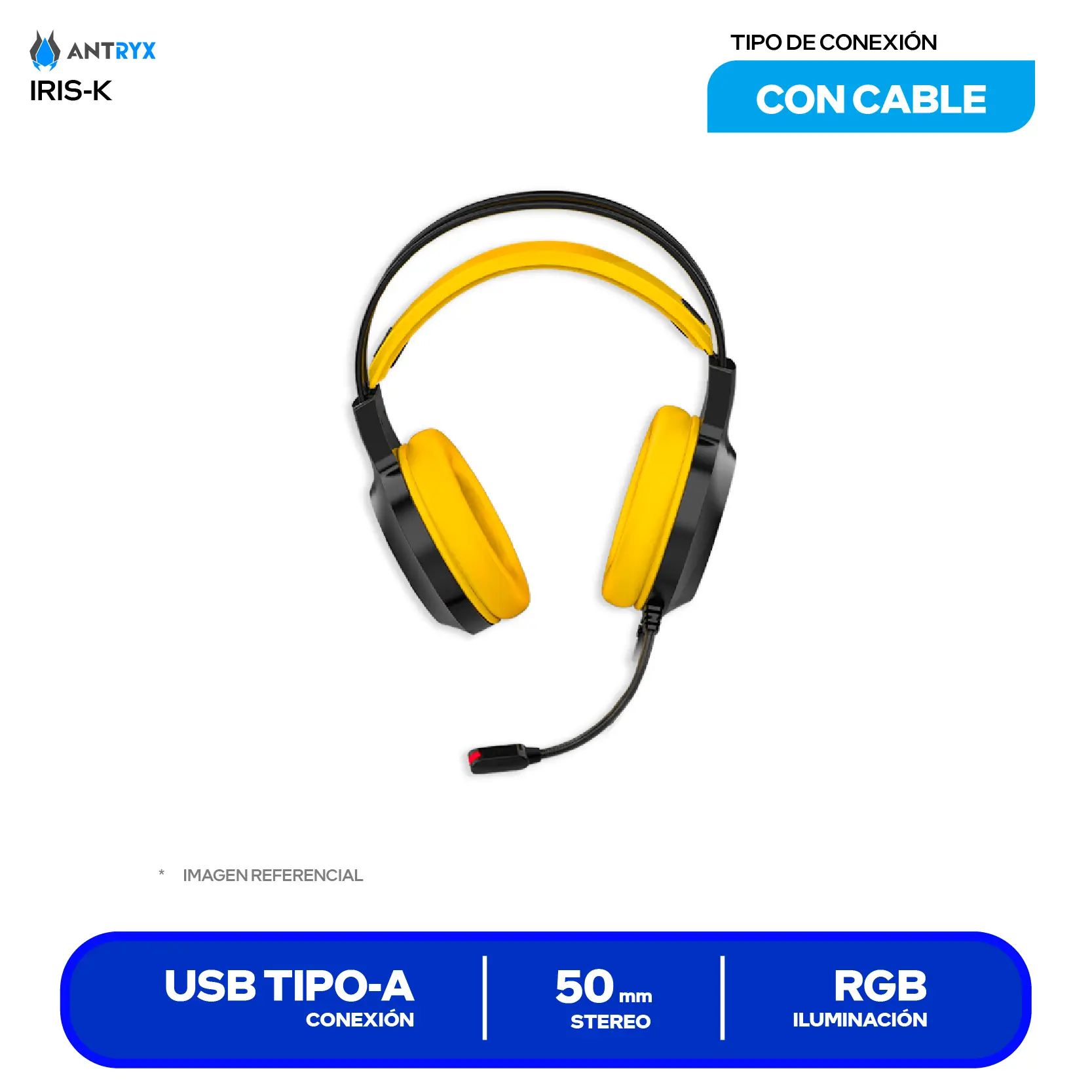 Audífono Gamer Antryx Iris-K Yellow (AGH-7100KYW), USB, Iluminación, Micrófono Integrado