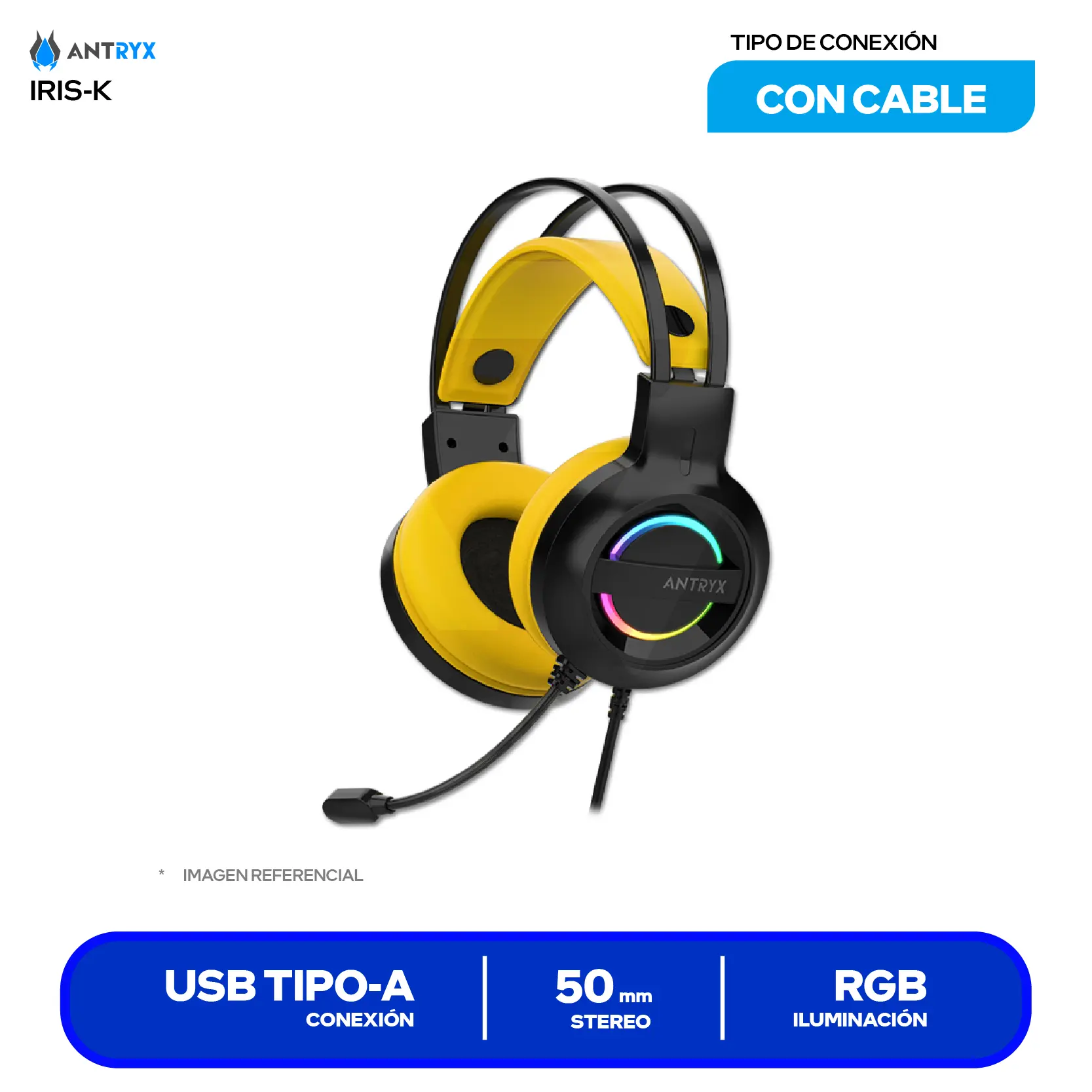 Audífono Gamer Antryx Iris-K Yellow (AGH-7100KYW), USB, Iluminación, Micrófono Integrado