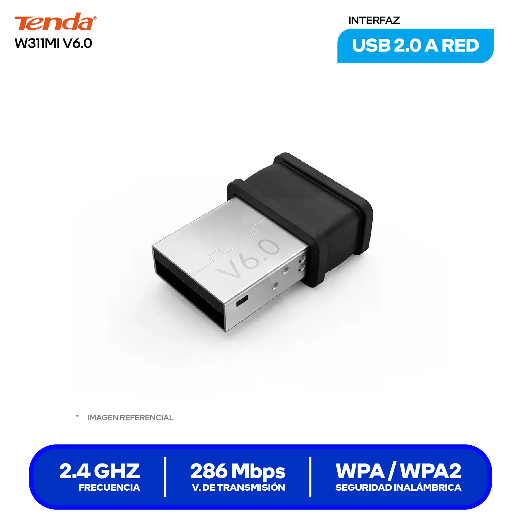Adaptador USB Nano Inalámbrico Tenda W311MI (W311MI) 286 Mbps, 2.4 GHz, Diseño Ultra Compacto