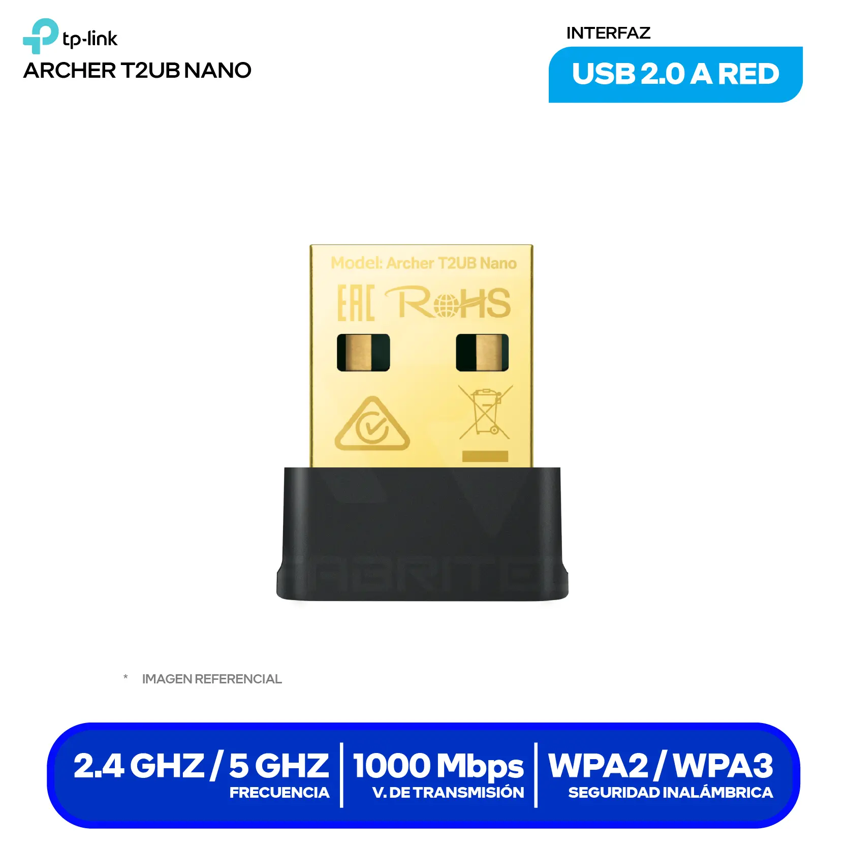 Adaptador USB Inalámbrico TP-Link Archer T2UB Nano AC600 (0152502358) Doble Banda, Bluetooth 4.2
