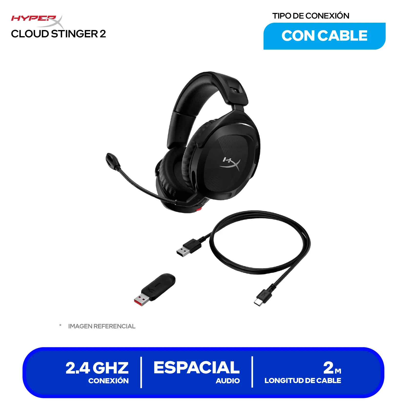 Audífono Gamer HyperX Cloud Stinger 2 (676A2AA), Inalámbrico, Micrófono Integrado