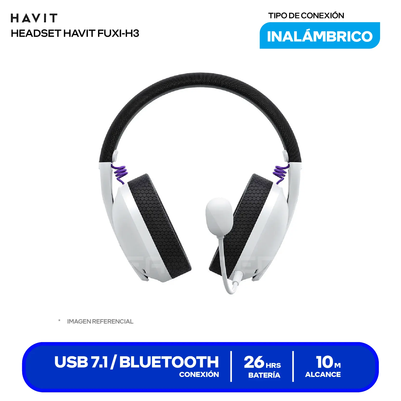 Audífono Gamer Havit Fuxi-H3 Blanco/Gris (HVGMH-FUXI-H3-WB) Bluetooth, USB, Micrófono Integrado