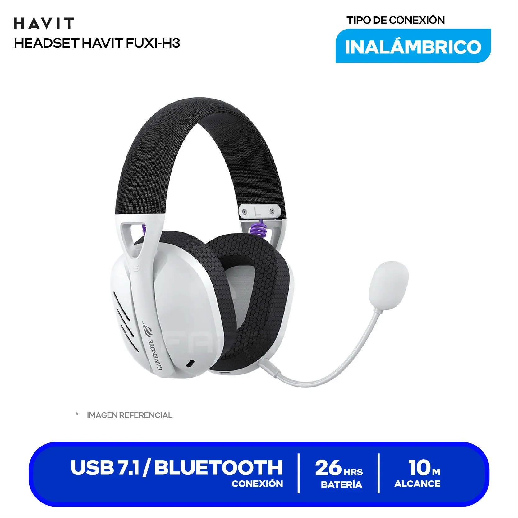 Audífono Gamer Havit Fuxi-H3 Blanco/Gris (HVGMH-FUXI-H3-WB) Bluetooth, USB, Micrófono Integrado